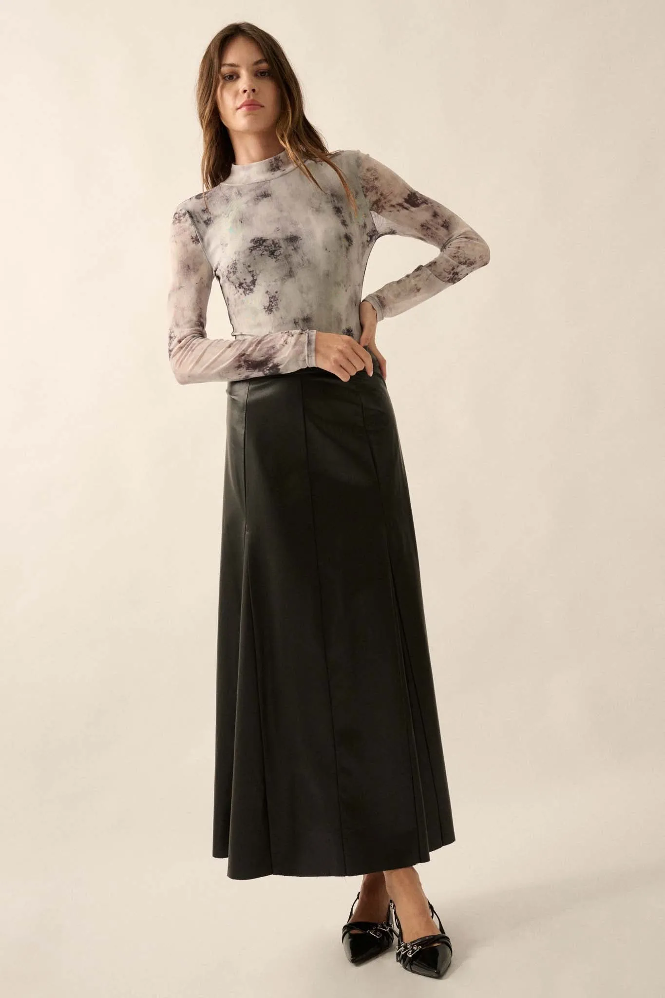 Perfectly Polished Vegan Leather A-Line Maxi Skirt