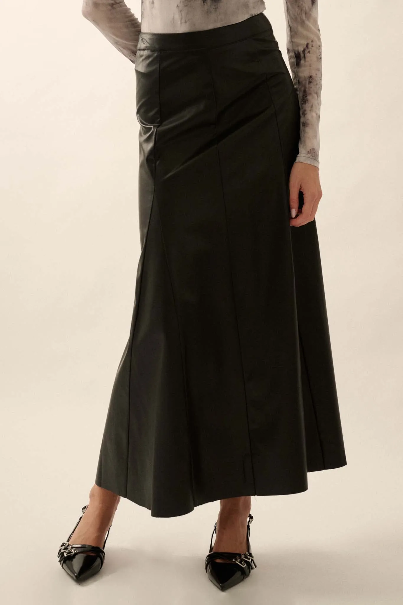 Perfectly Polished Vegan Leather A-Line Maxi Skirt