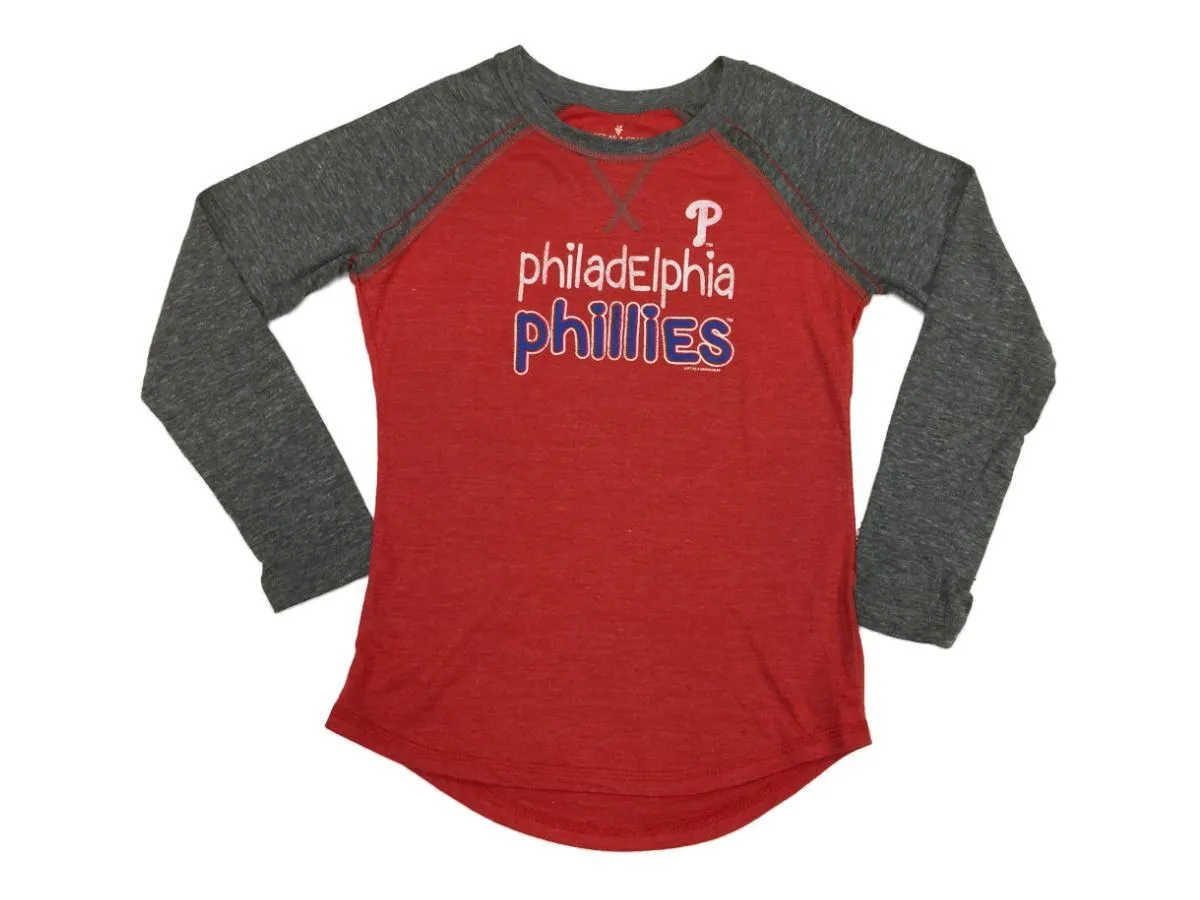 Philadelphia Phillies SAAG YOUTH Girl's Red & Gray Long Sleeve T-Shirt