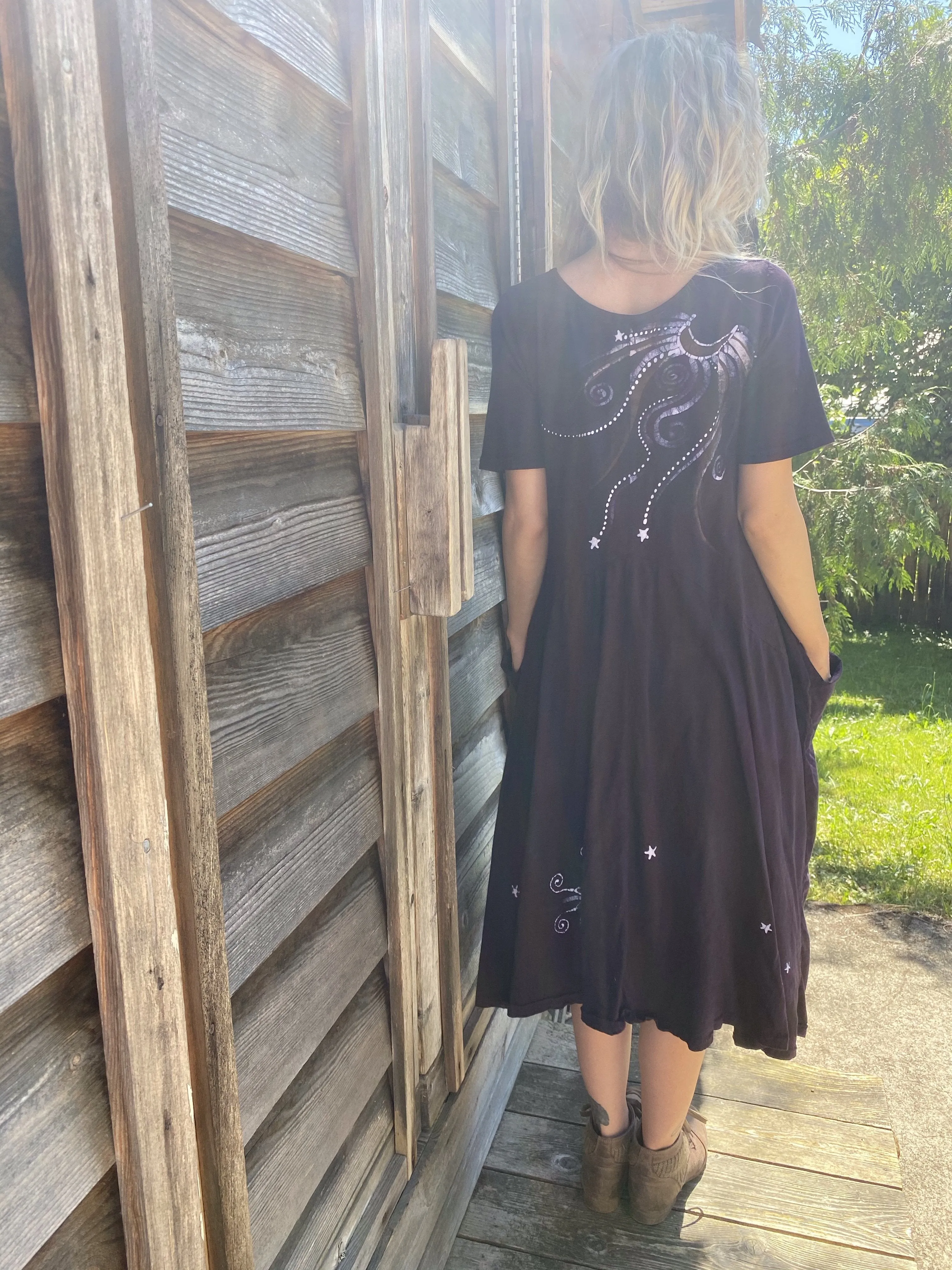 Plum Tree Moonlight Dancer in Deep Purple - Short Sleeve Batik Dress