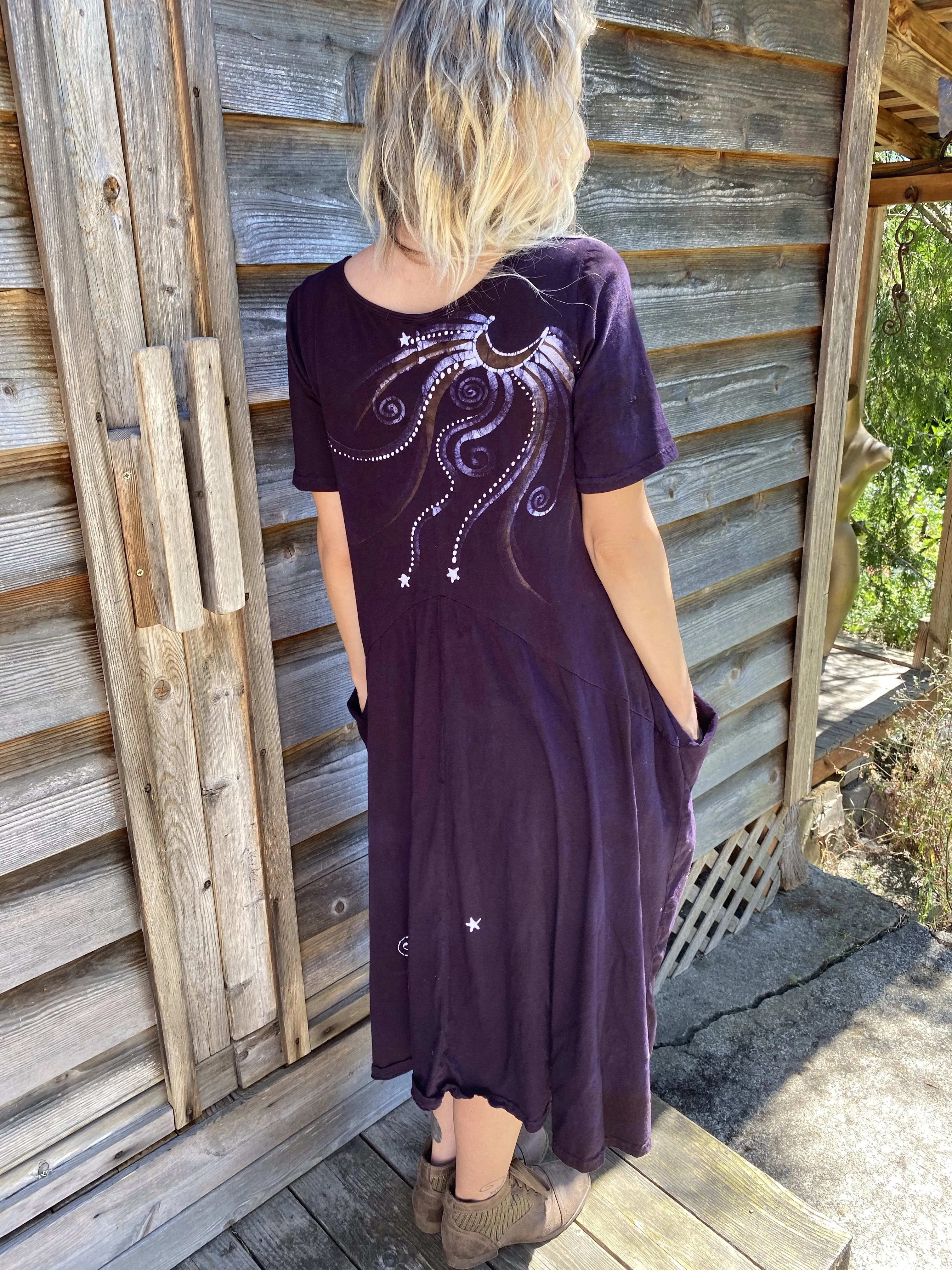 Plum Tree Moonlight Dancer in Deep Purple - Short Sleeve Batik Dress