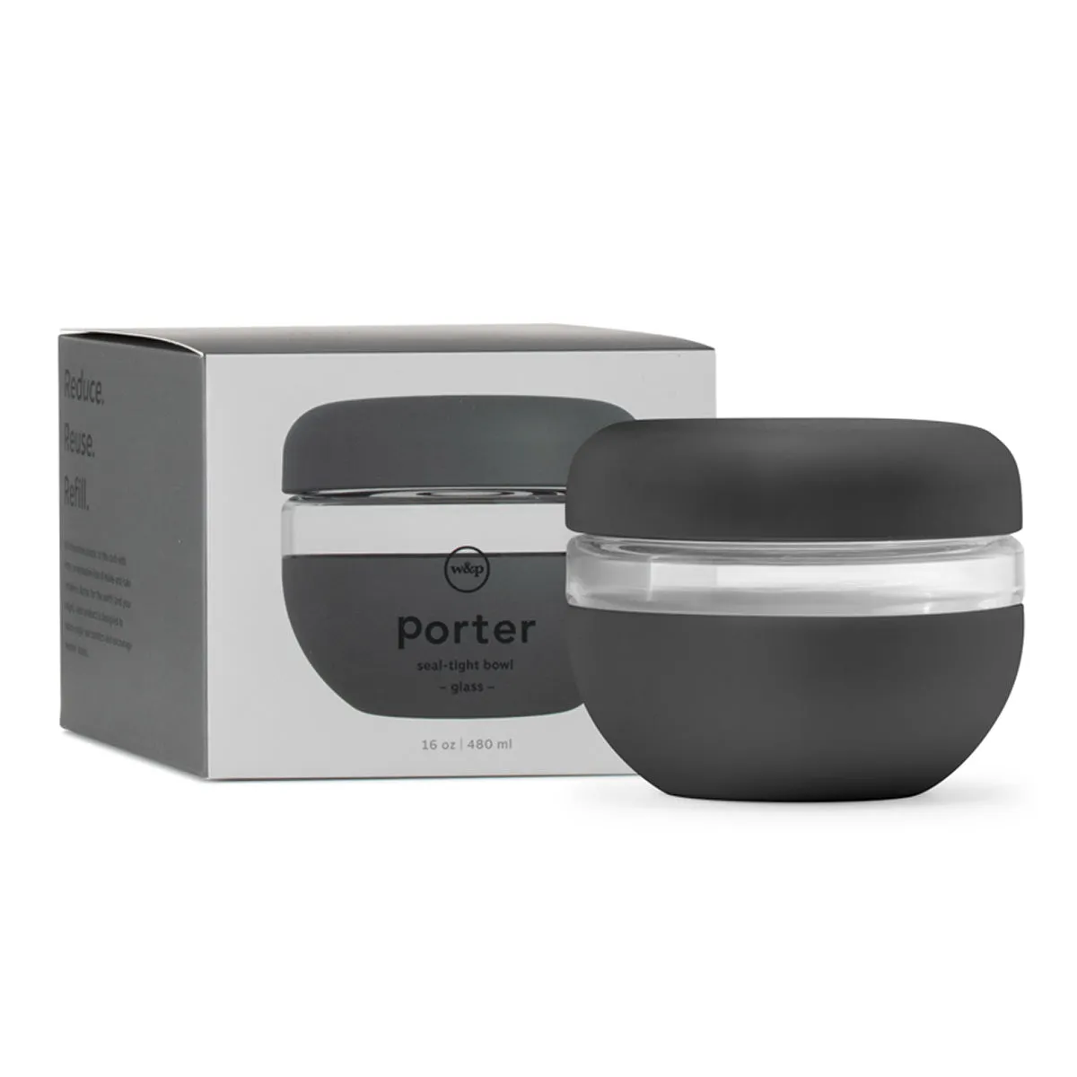 Porter Seal Tight Glass Bowl 480ml - Charcoal