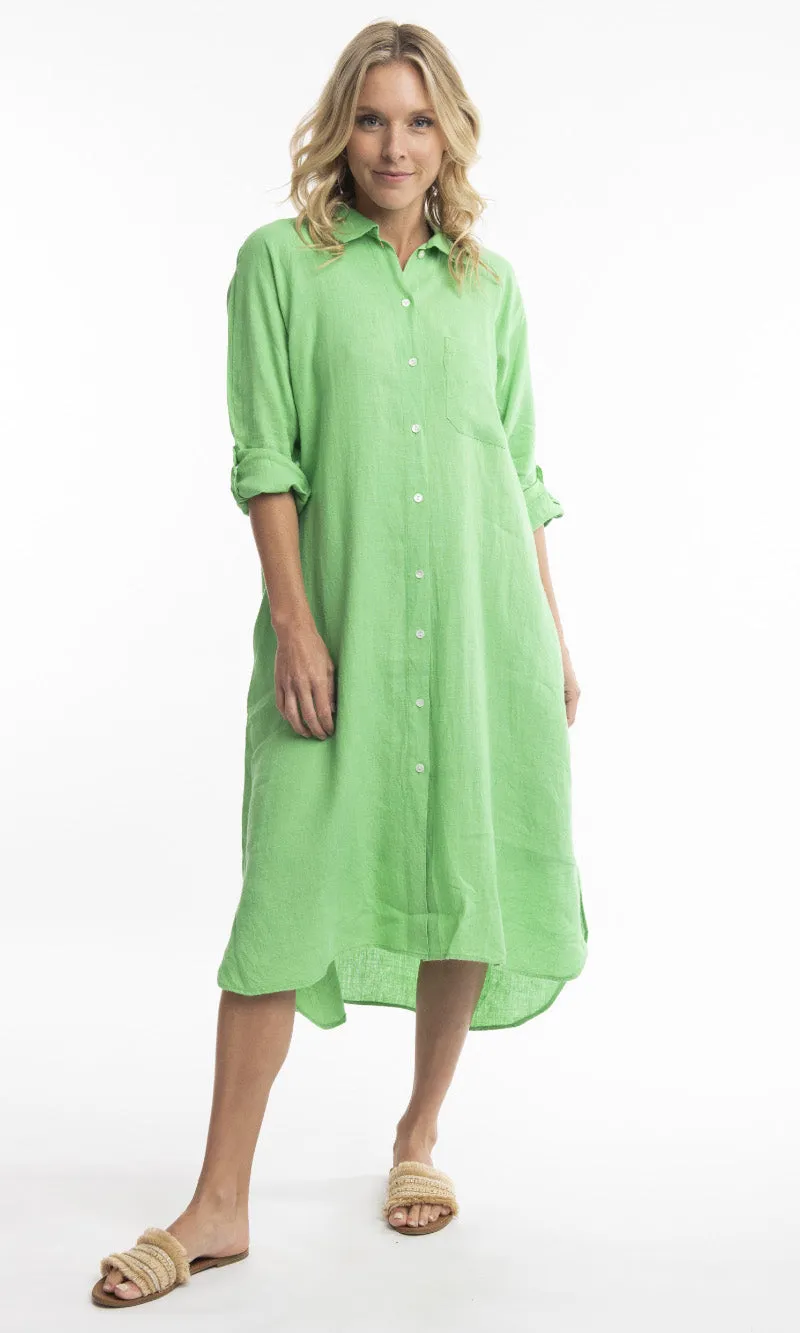 Pure Linen Shirt Dress Solid, More Colours