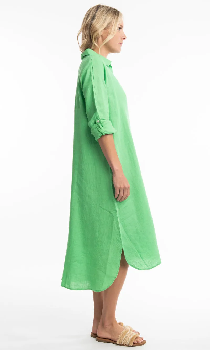 Pure Linen Shirt Dress Solid, More Colours