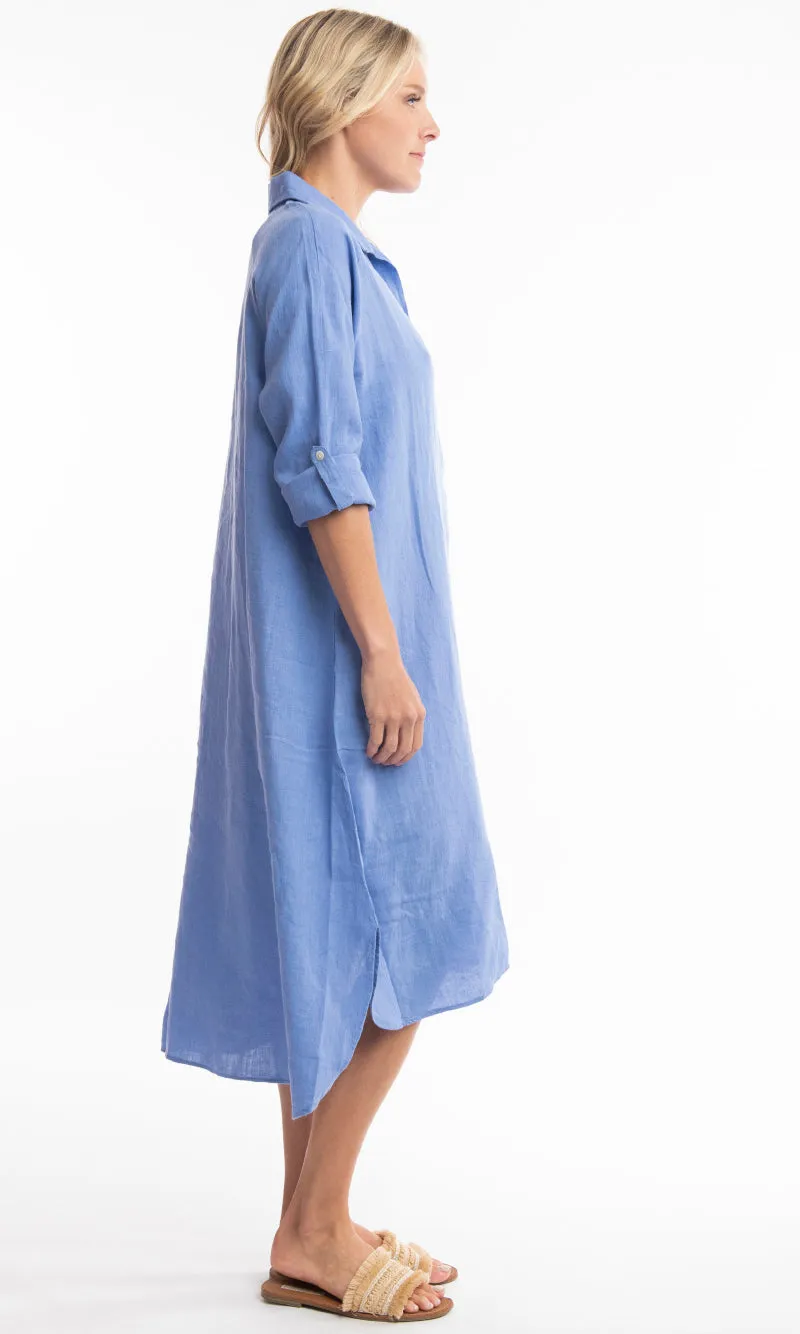 Pure Linen Shirt Dress Solid, More Colours