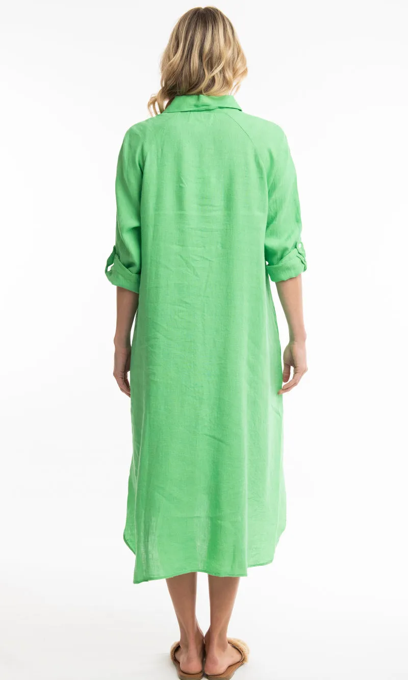 Pure Linen Shirt Dress Solid, More Colours