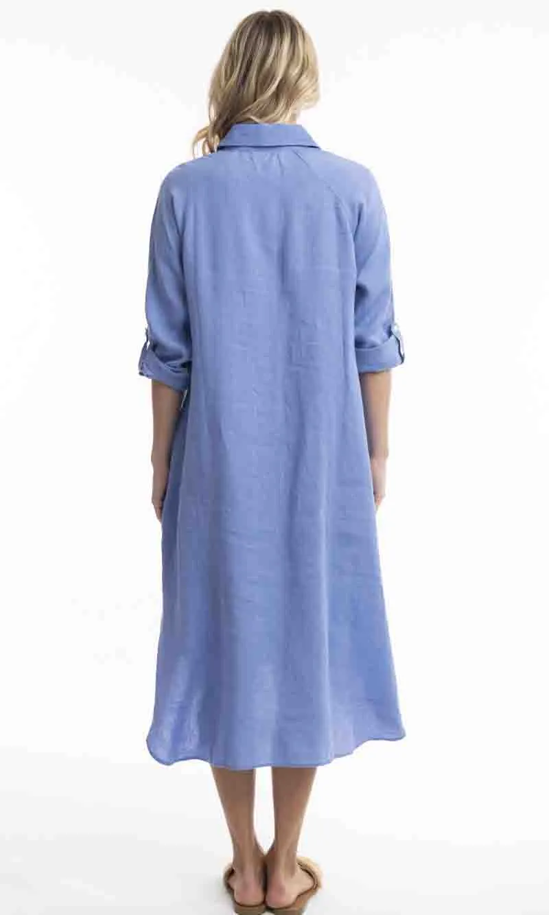 Pure Linen Shirt Dress Solid, More Colours