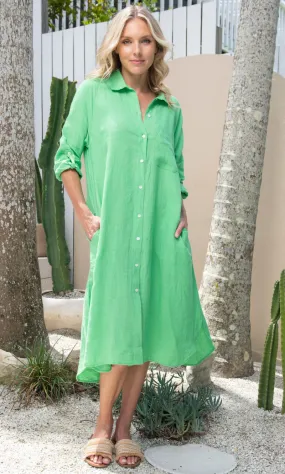 Pure Linen Shirt Dress Solid, More Colours