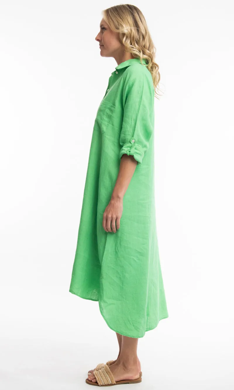 Pure Linen Shirt Dress Solid, More Colours