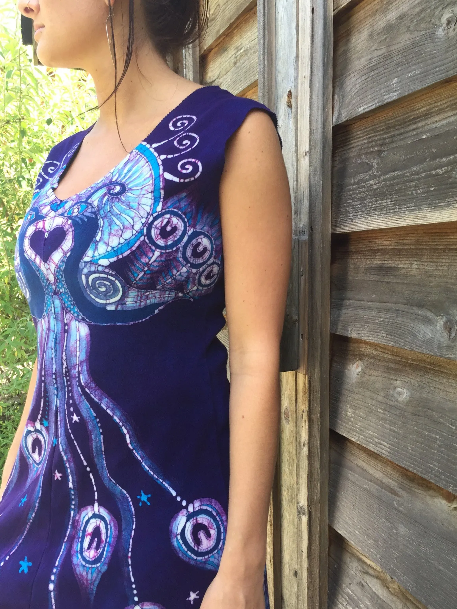 Purple Peacock Lovers Organic Cotton Batik Dress