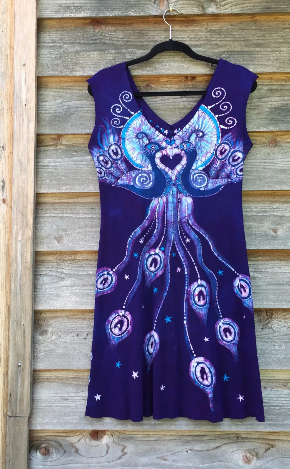 Purple Peacock Lovers Organic Cotton Batik Dress