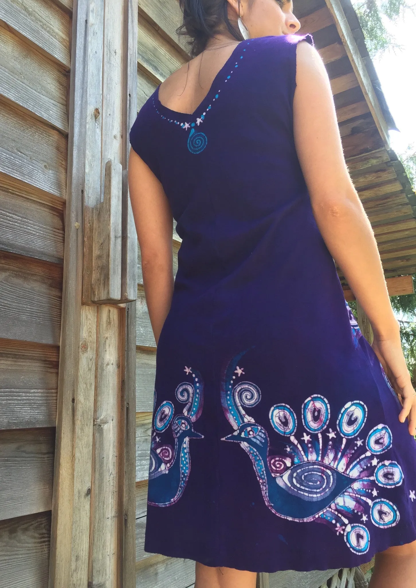 Purple Peacock Lovers Organic Cotton Batik Dress