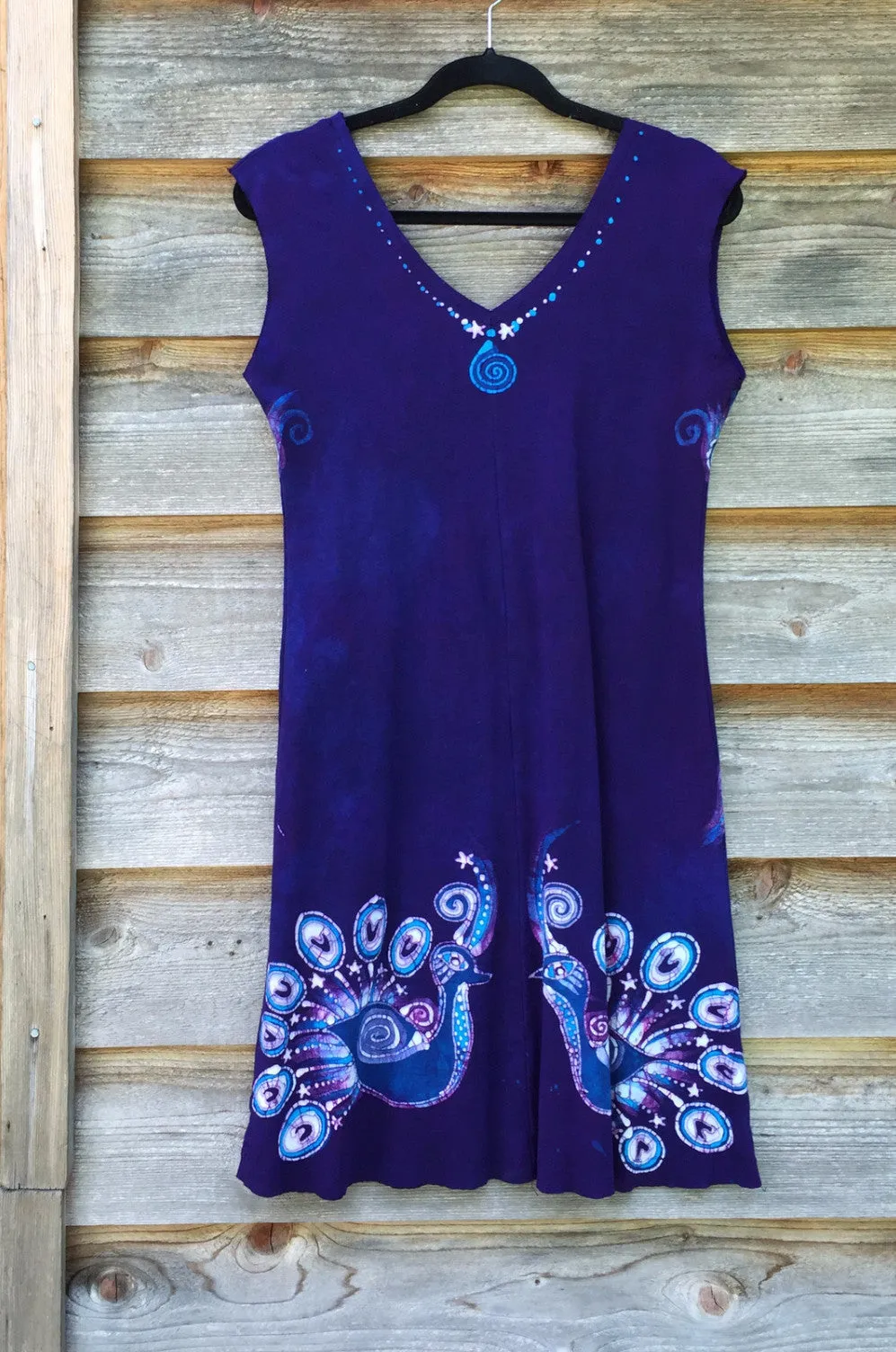 Purple Peacock Lovers Organic Cotton Batik Dress