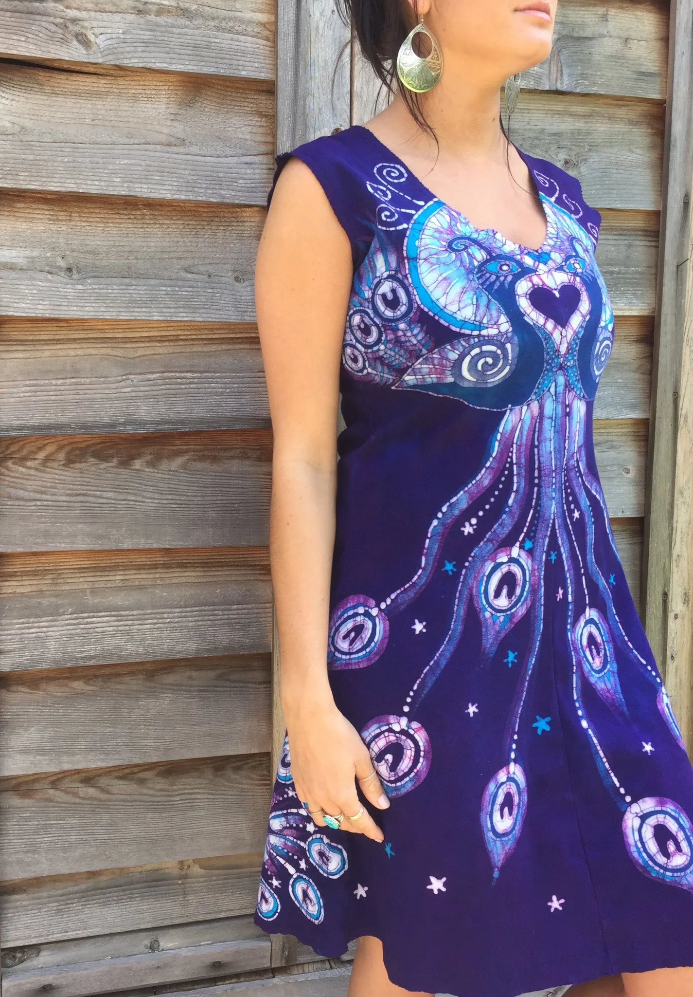 Purple Peacock Lovers Organic Cotton Batik Dress