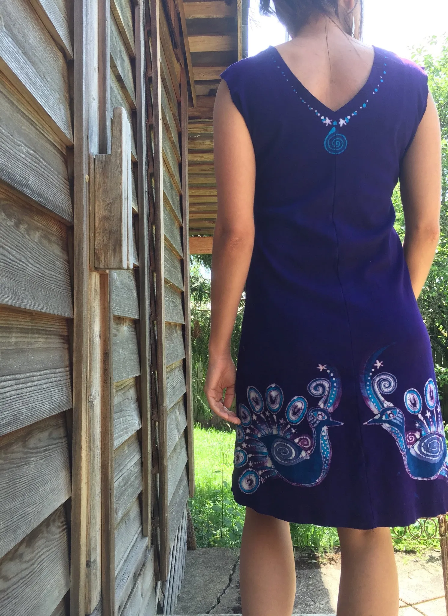 Purple Peacock Lovers Organic Cotton Batik Dress