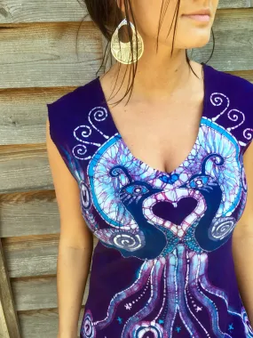 Purple Peacock Lovers Organic Cotton Batik Dress