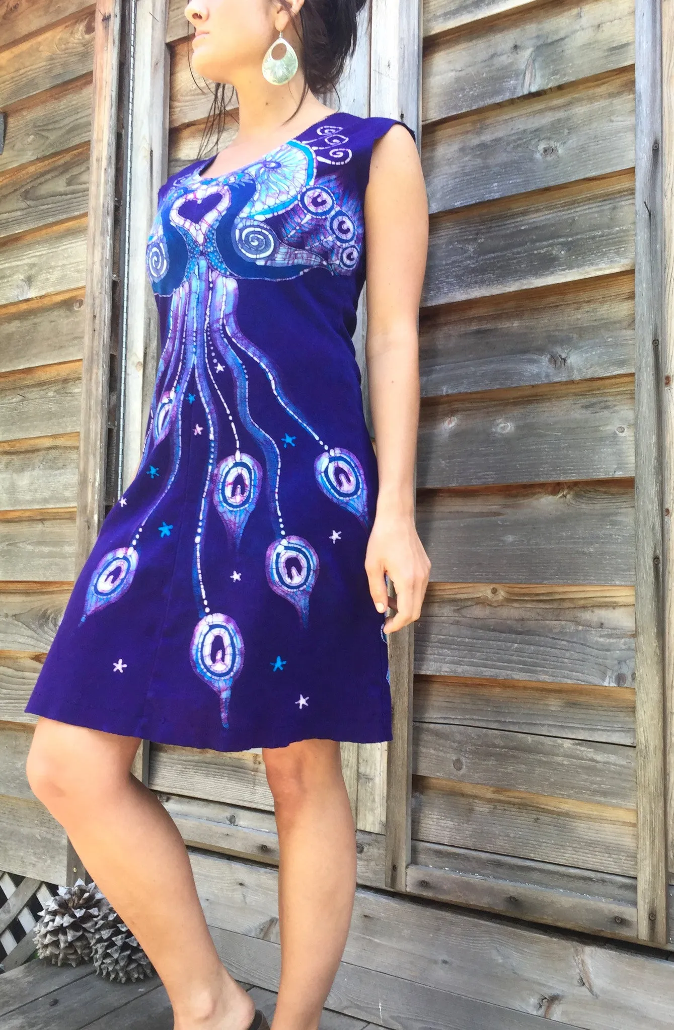 Purple Peacock Lovers Organic Cotton Batik Dress