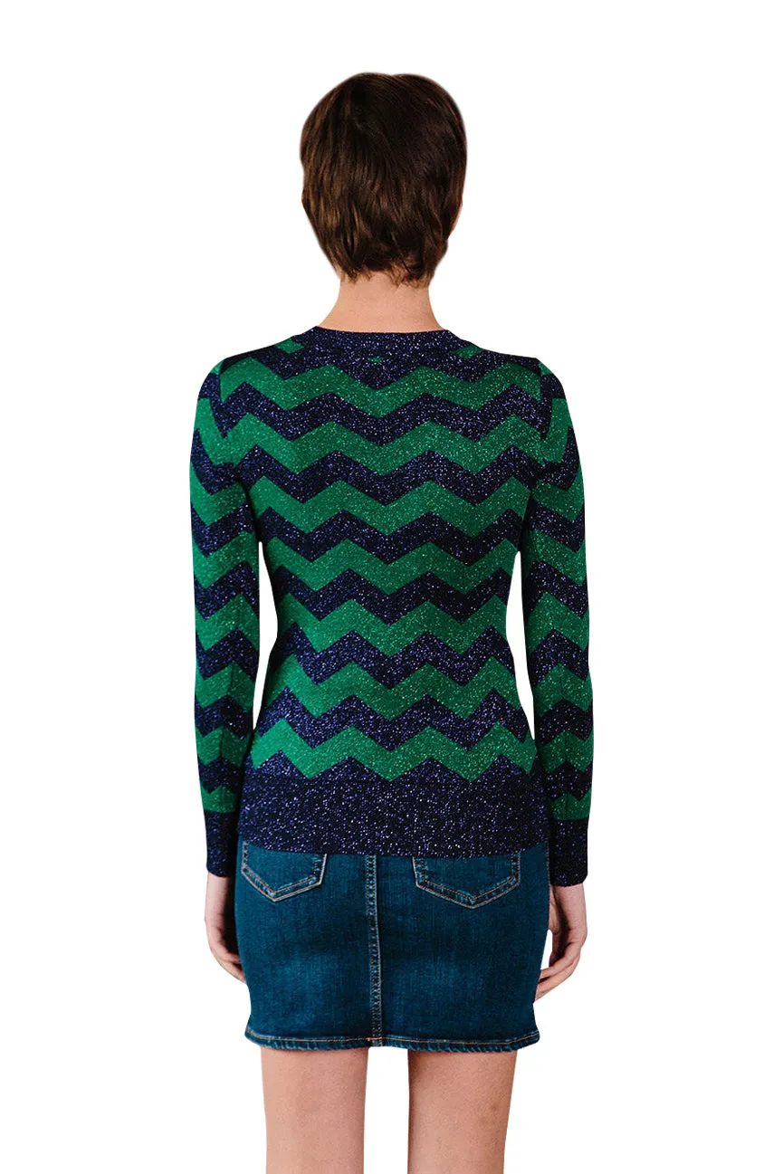 Purple/Emerald Zig Zag Lurex Crew Neck