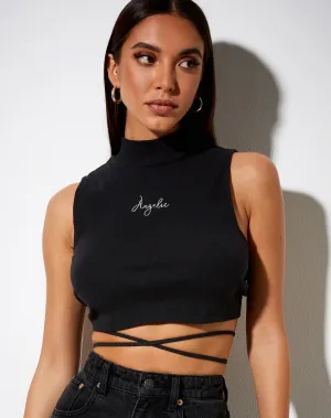 Quera Crop Top in Rib Black 'Angelic' Embro