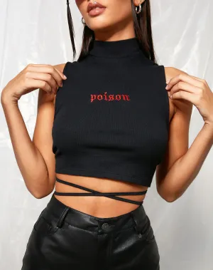 Quera Crop Top in Rib Black 'Poison' Embro