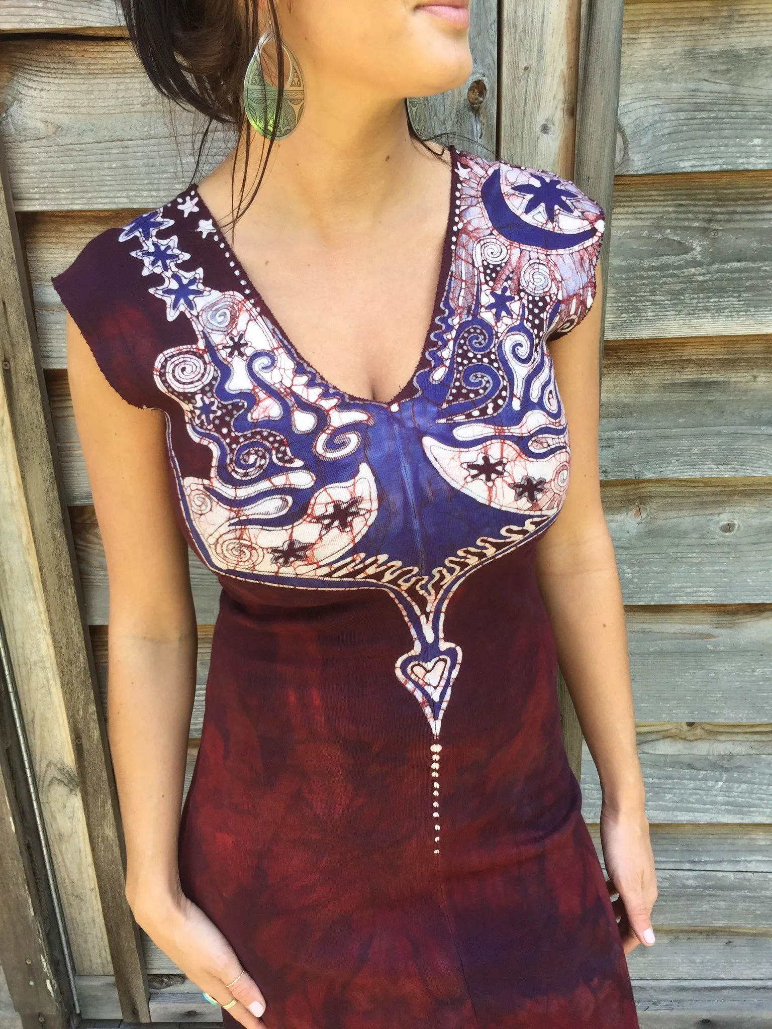 Red Heart Root Tree Organic Cotton Batik Dress