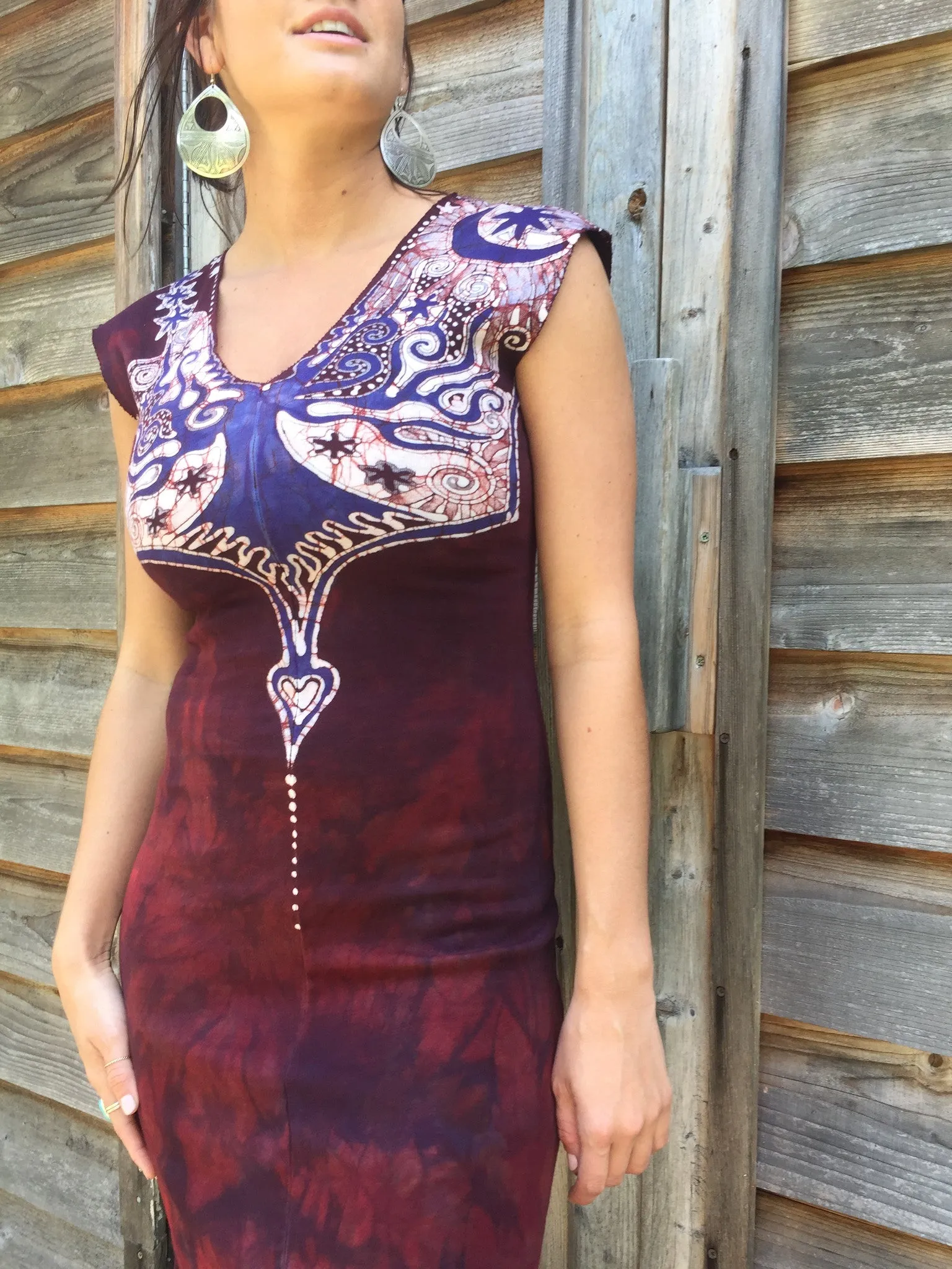 Red Heart Root Tree Organic Cotton Batik Dress