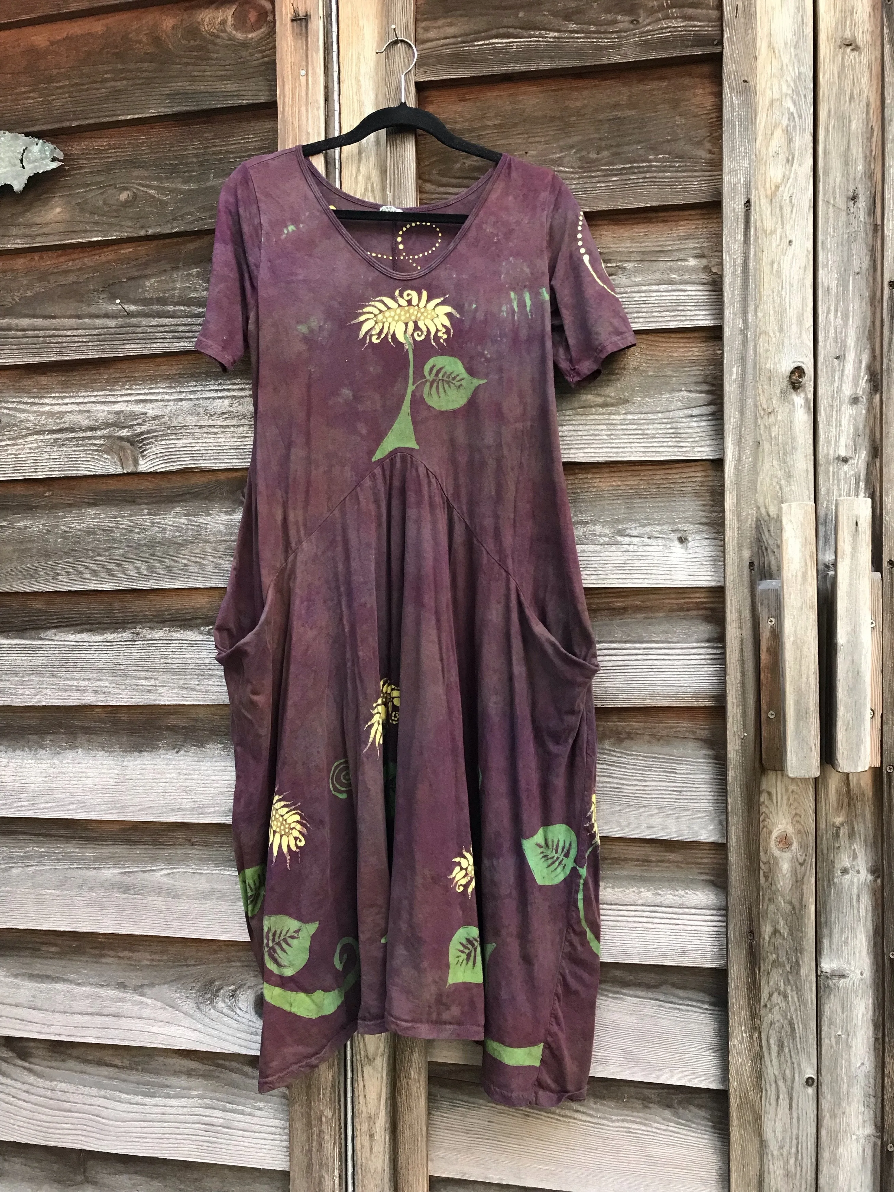 Red Sunflower Batik Dress With Pockets for Tammie