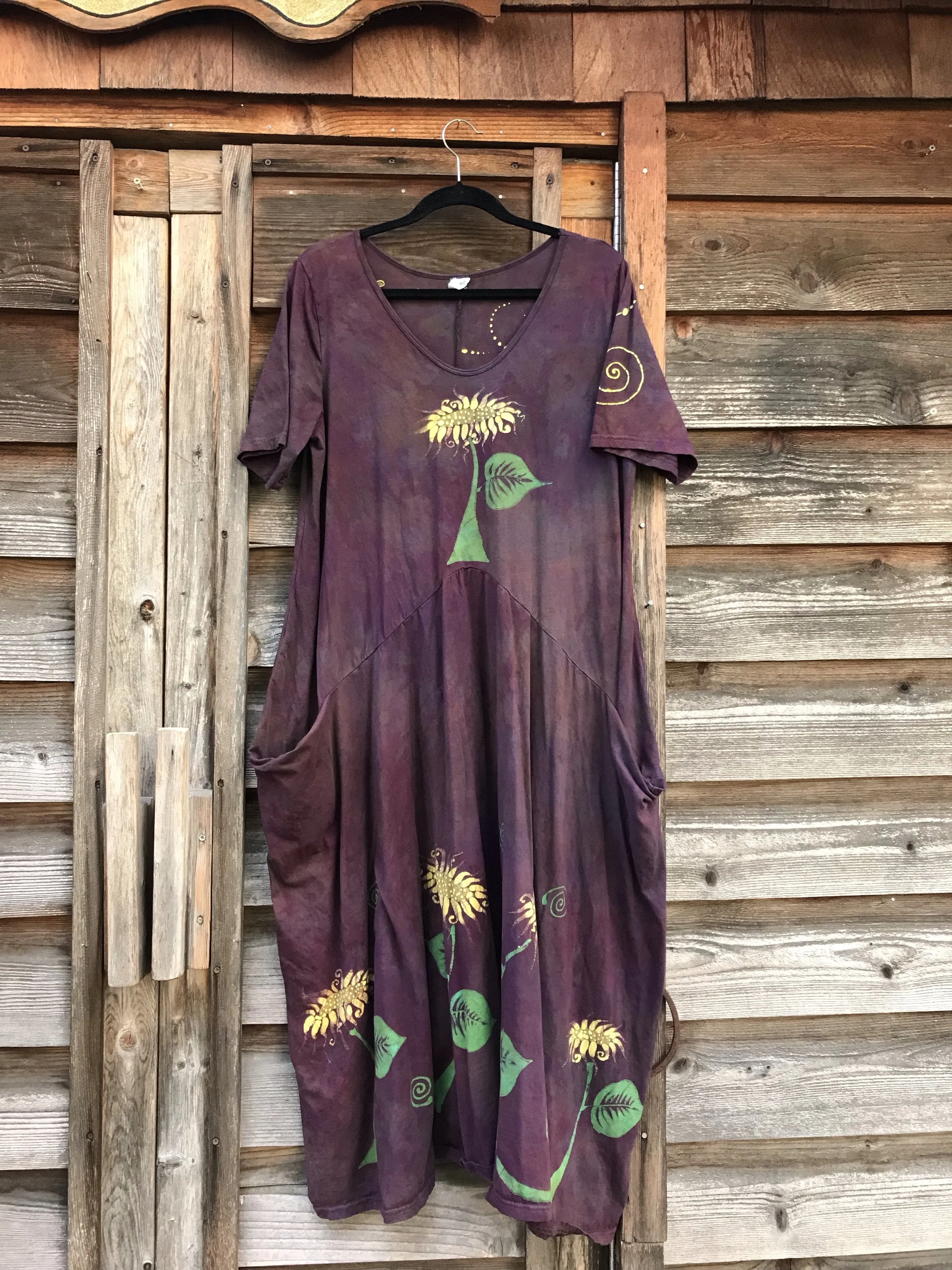 Red Sunflower Batik Dress With Pockets for Tammie