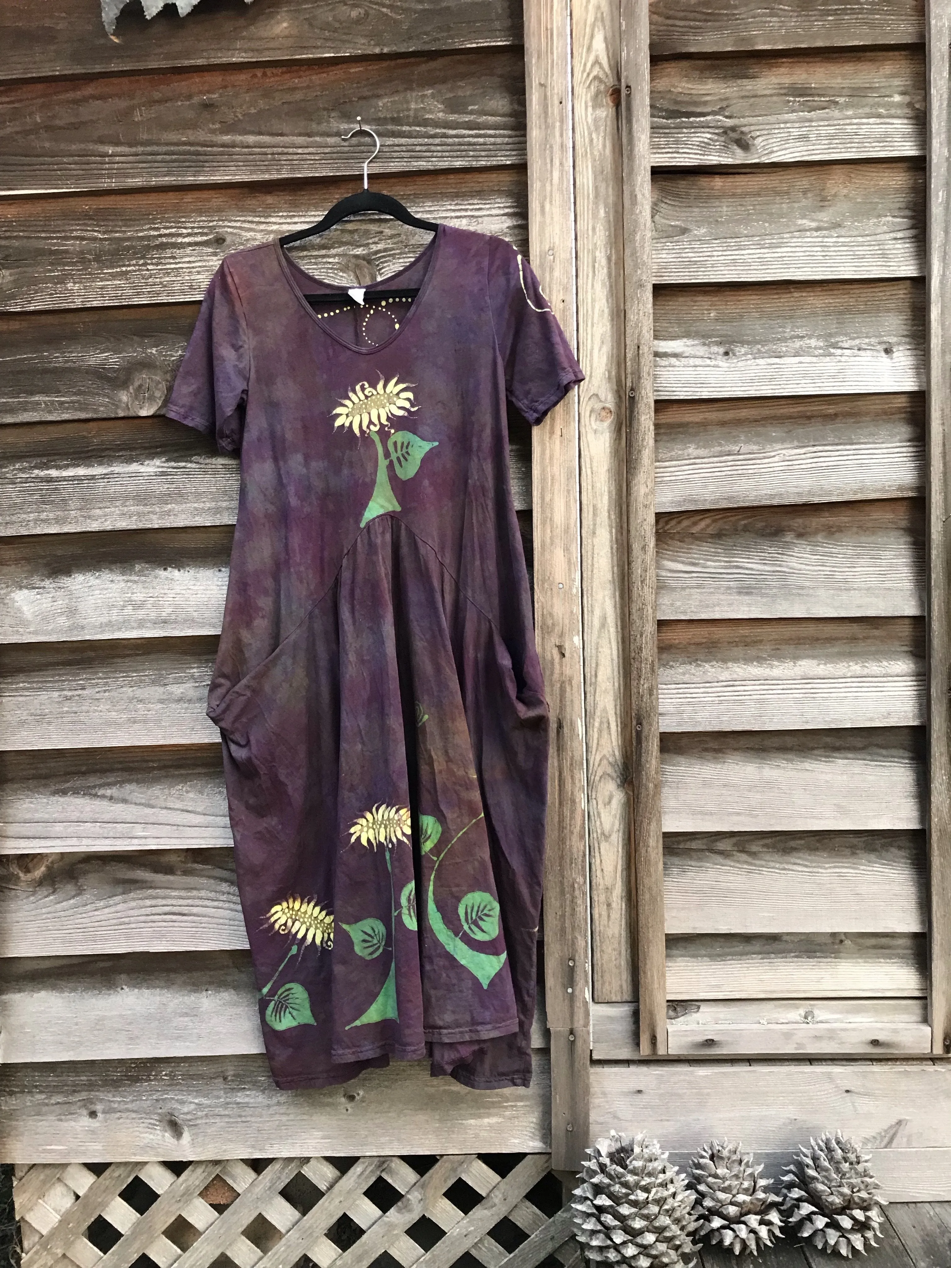 Red Sunflower Batik Dress With Pockets for Tammie