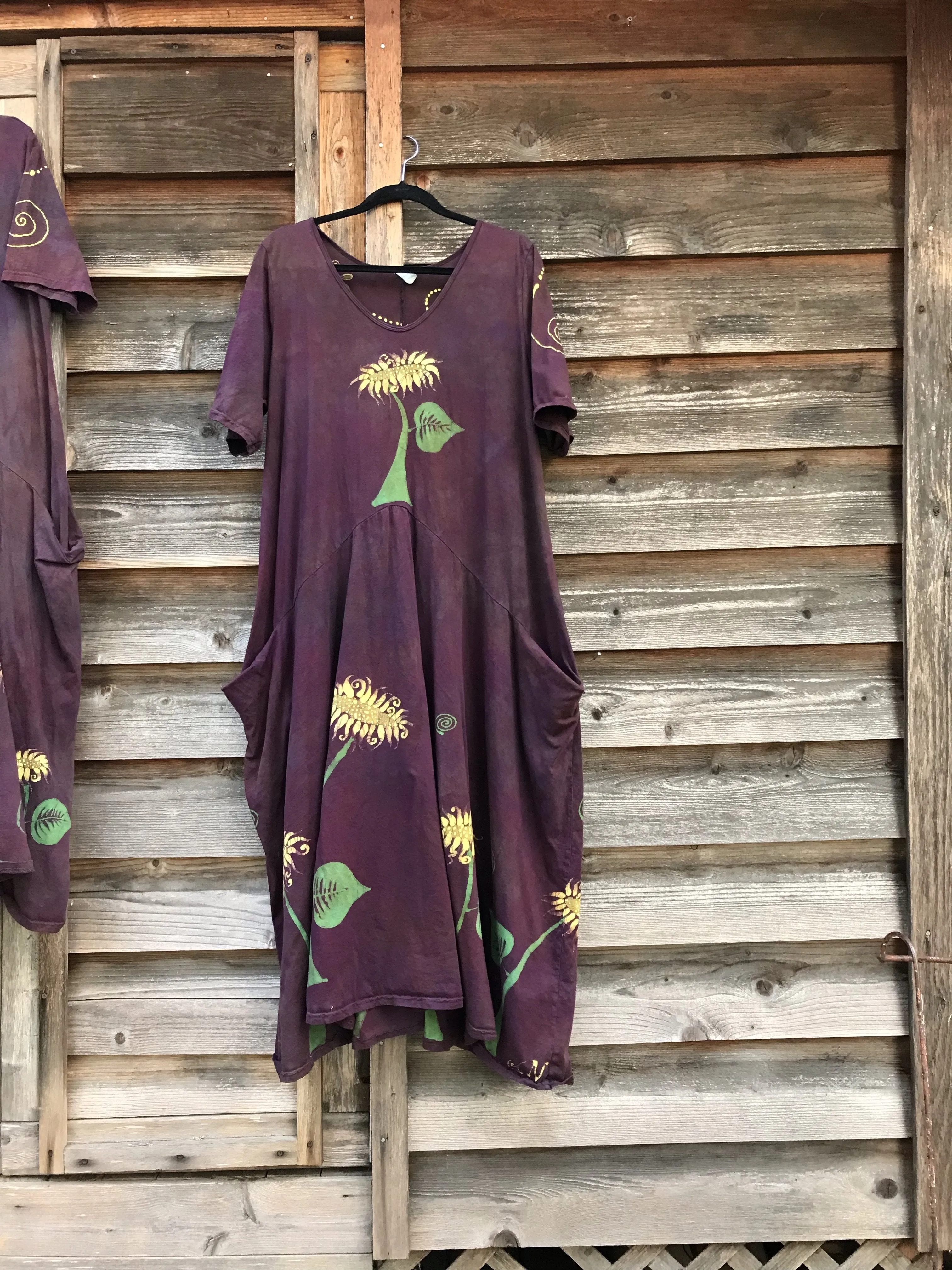 Red Sunflower Batik Dress With Pockets for Tammie