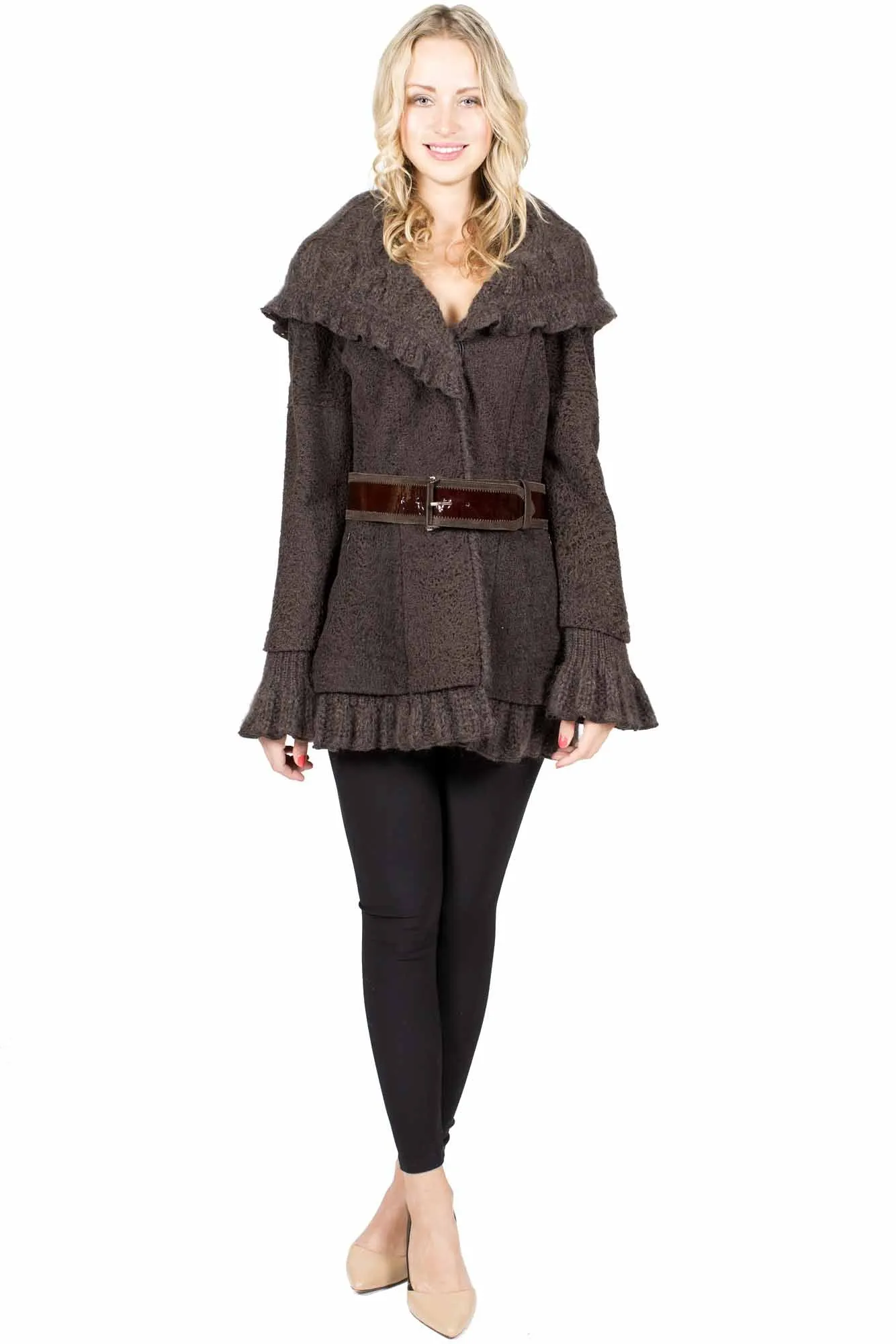 Reversible Shearling and Wool Coat with Belt