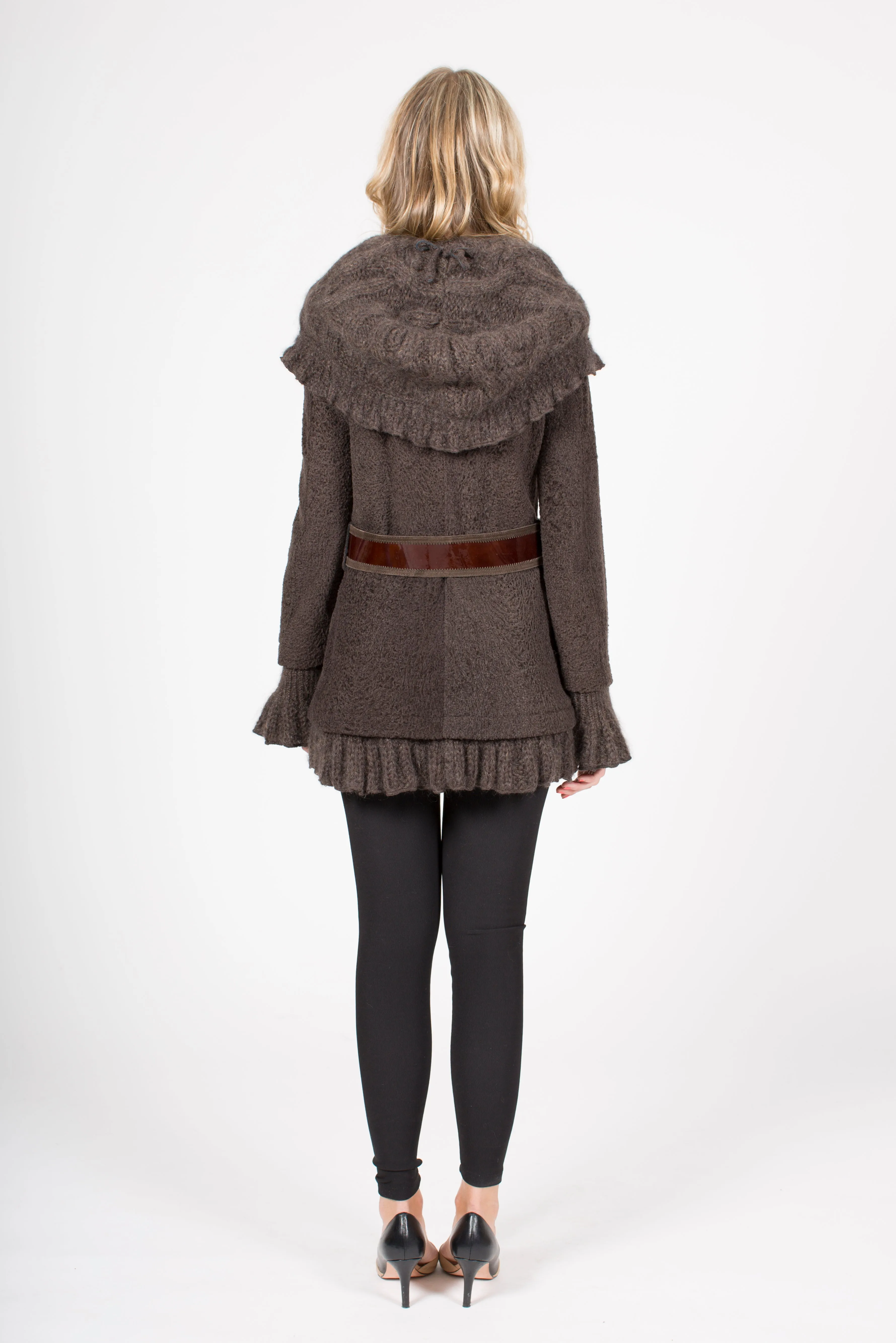 Reversible Shearling and Wool Coat with Belt