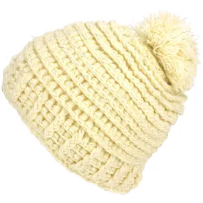 Ribbed Tinsel Bobble Beanie Hat - Cream