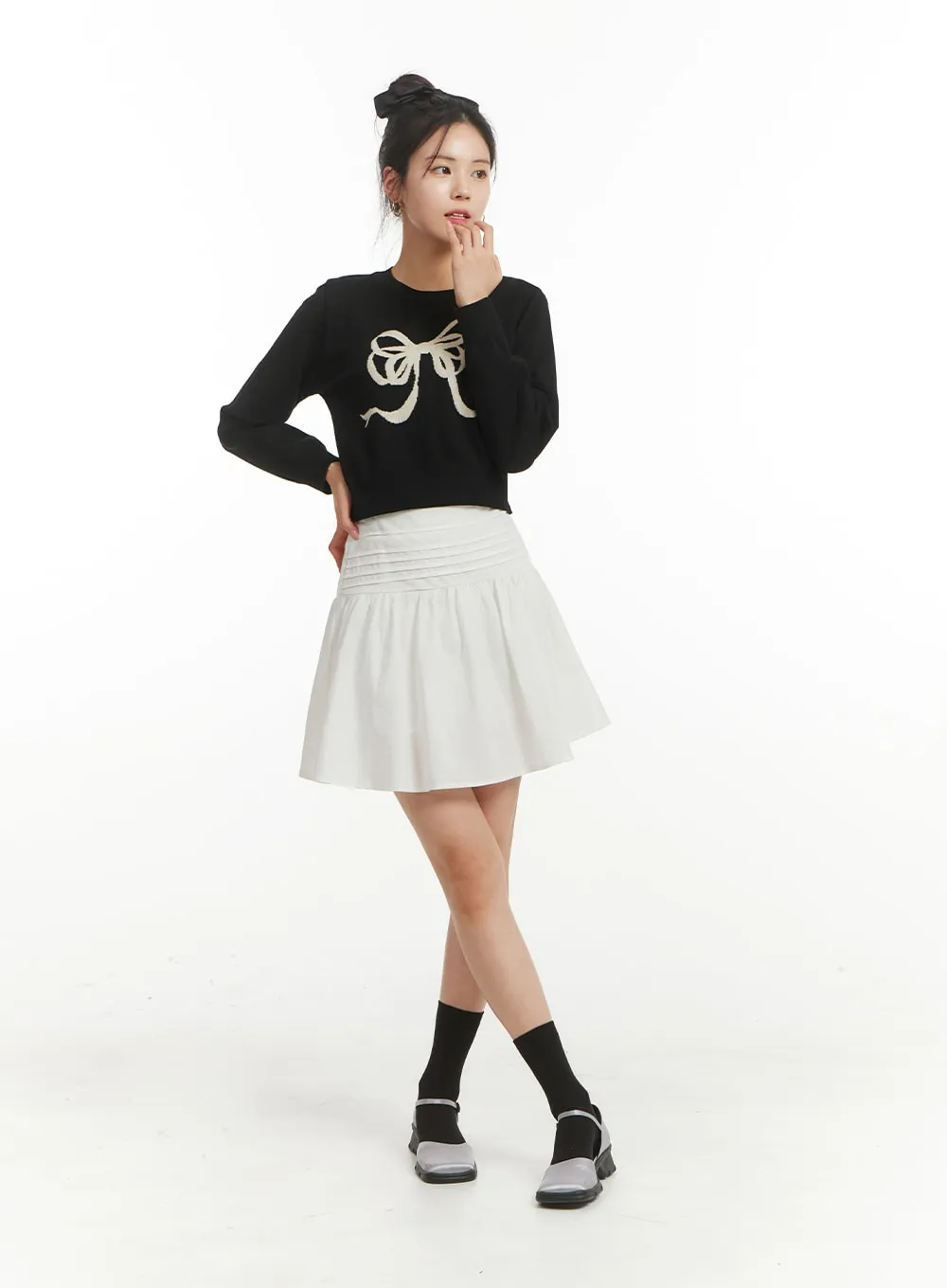 Ribbon Graphic Sweater Crop Top OM404