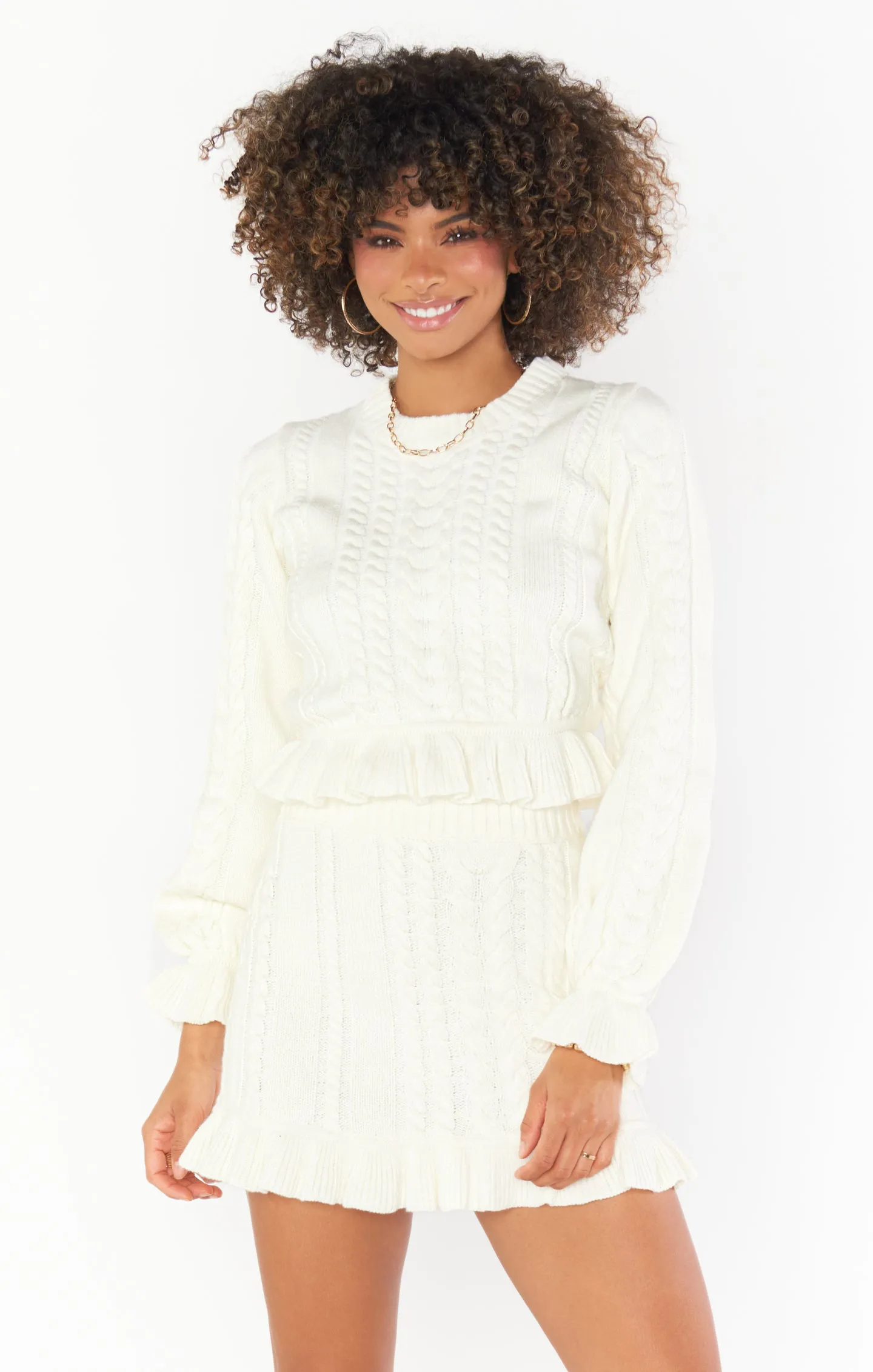 Ridley Ruffle Sweater ~ Cream Cable Knit