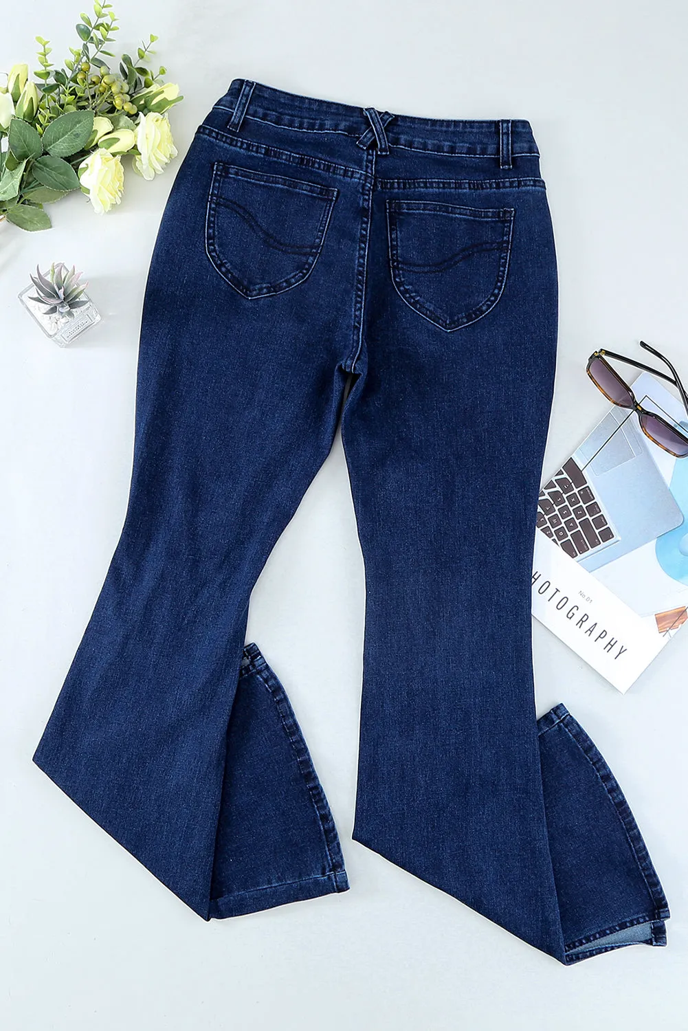 Ripped Slit Legs Flare Jeans