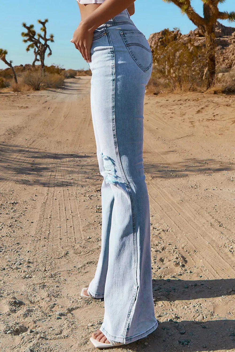 Ripped Slit Legs Flare Jeans