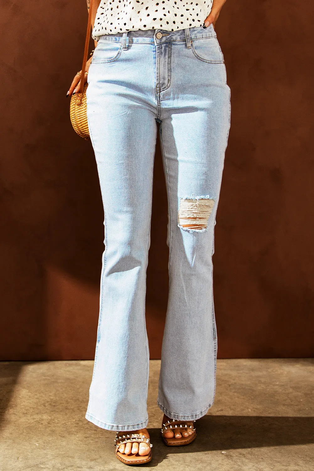 Ripped Slit Legs Flare Jeans