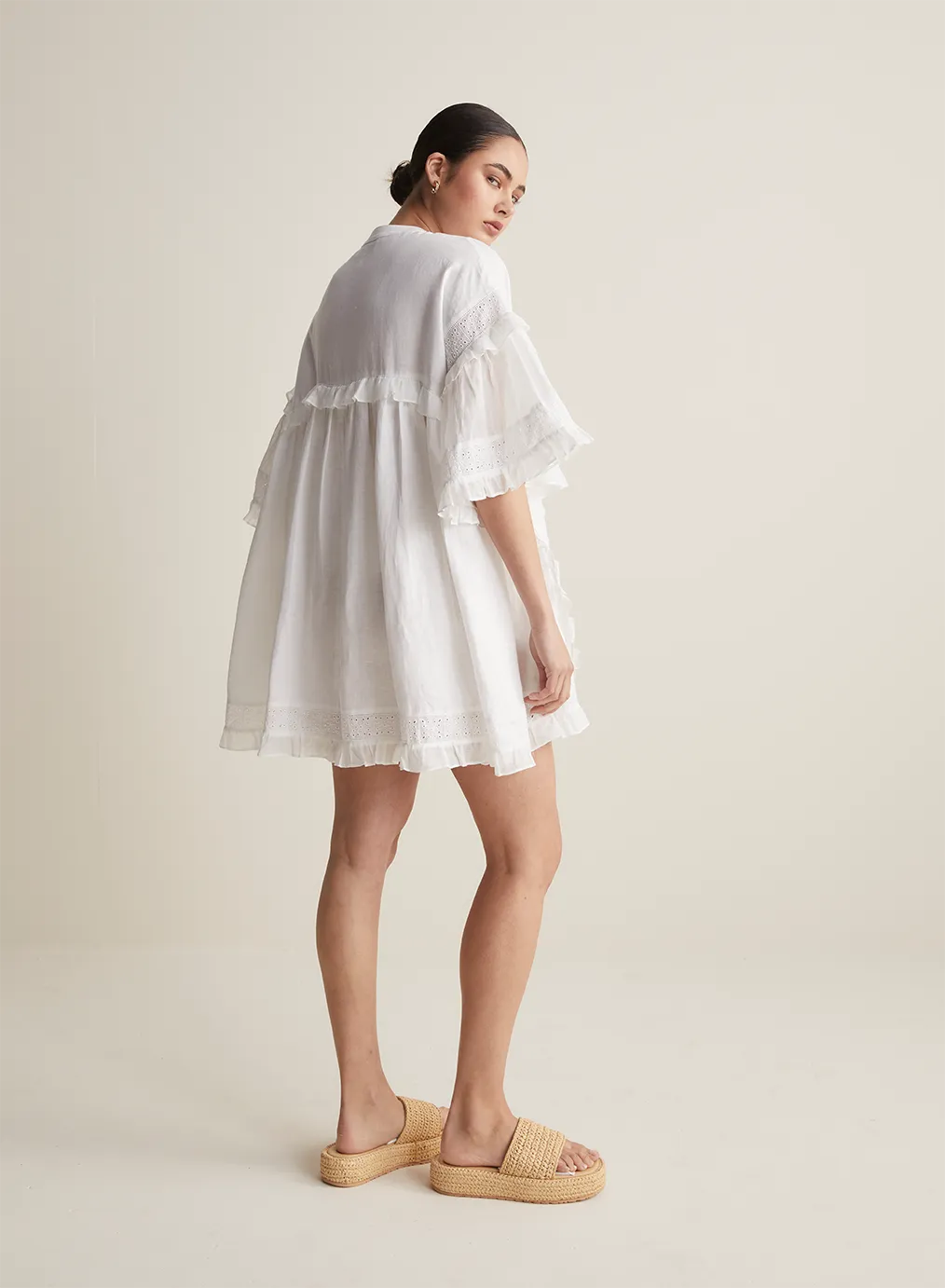 Sadie Linen Mini Smock Dress | Optical White