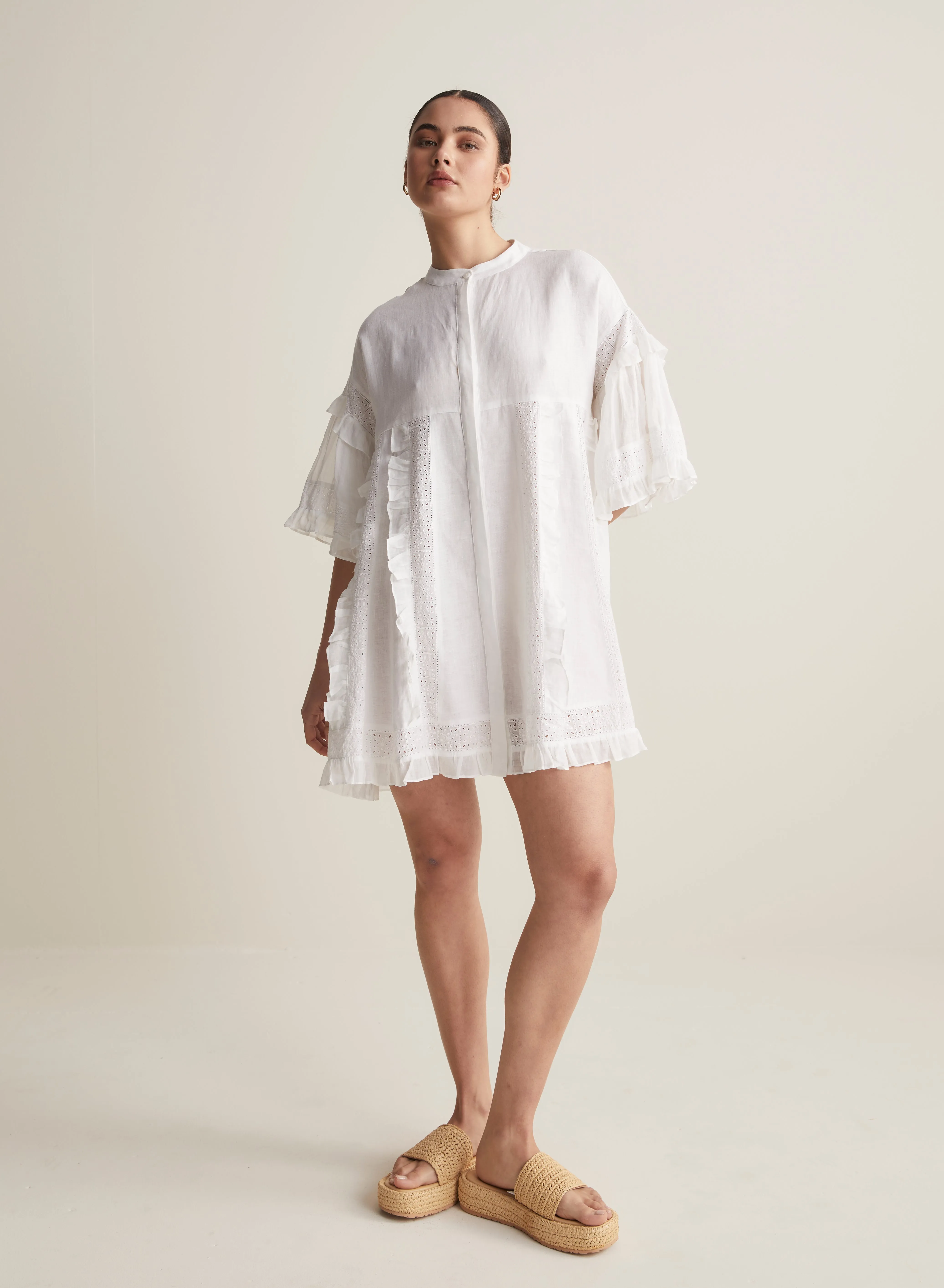 Sadie Linen Mini Smock Dress | Optical White