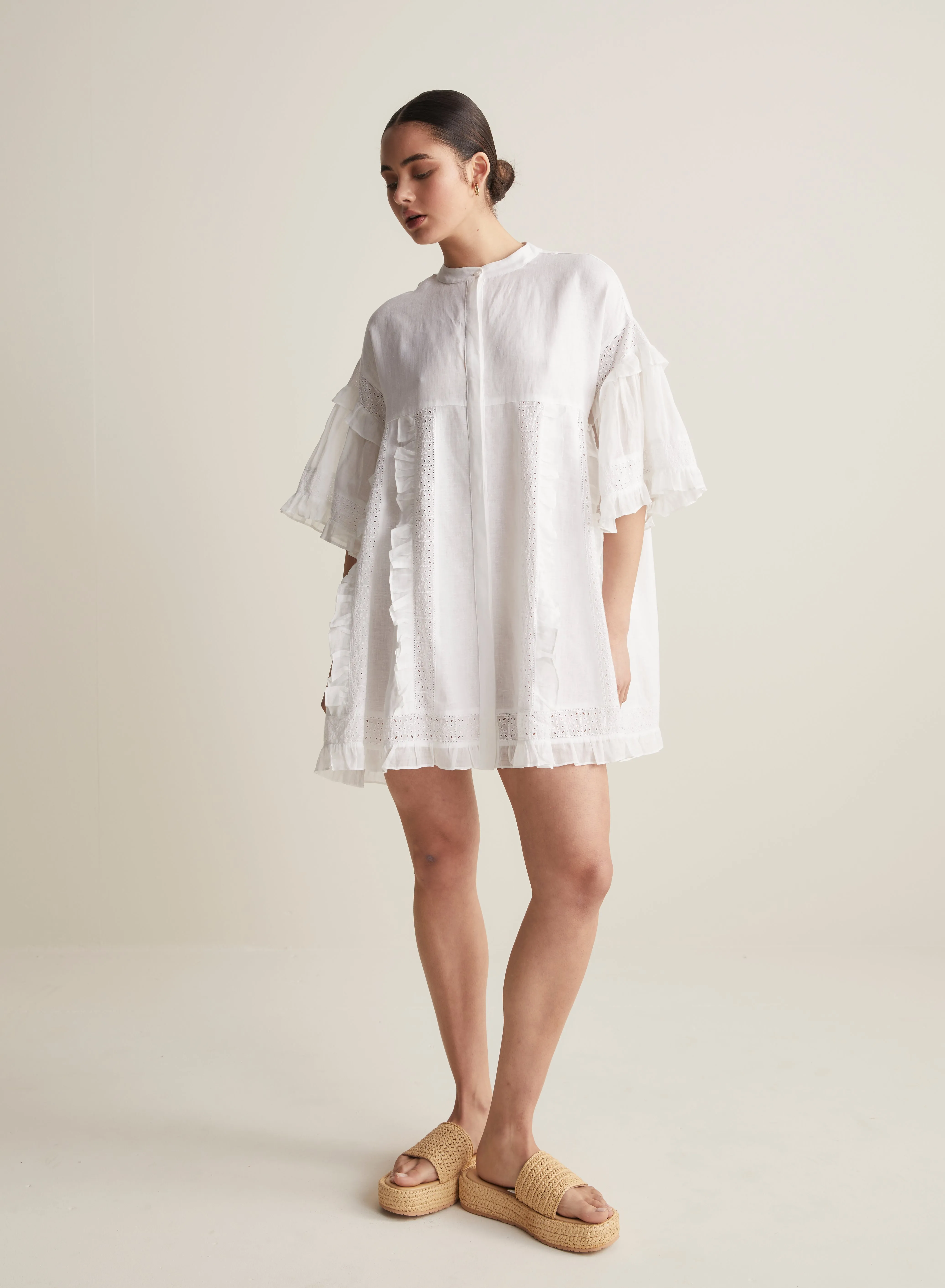 Sadie Linen Mini Smock Dress | Optical White