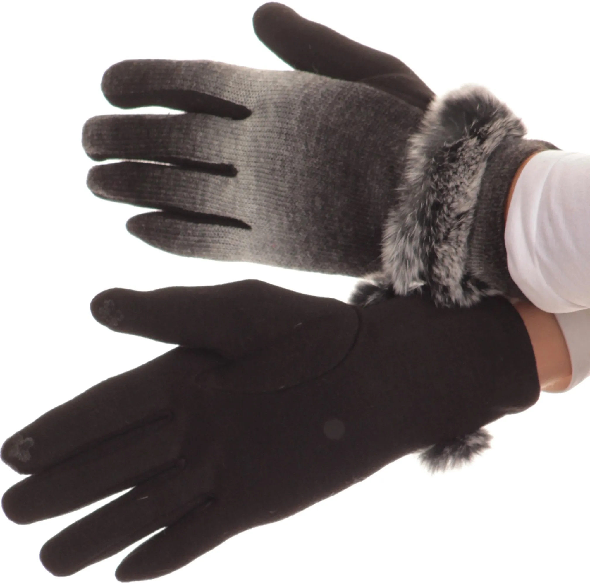 Sakkas Sophie Ombre Knitted Faux Fur Wrist Band Touch Screen Capable Gloves