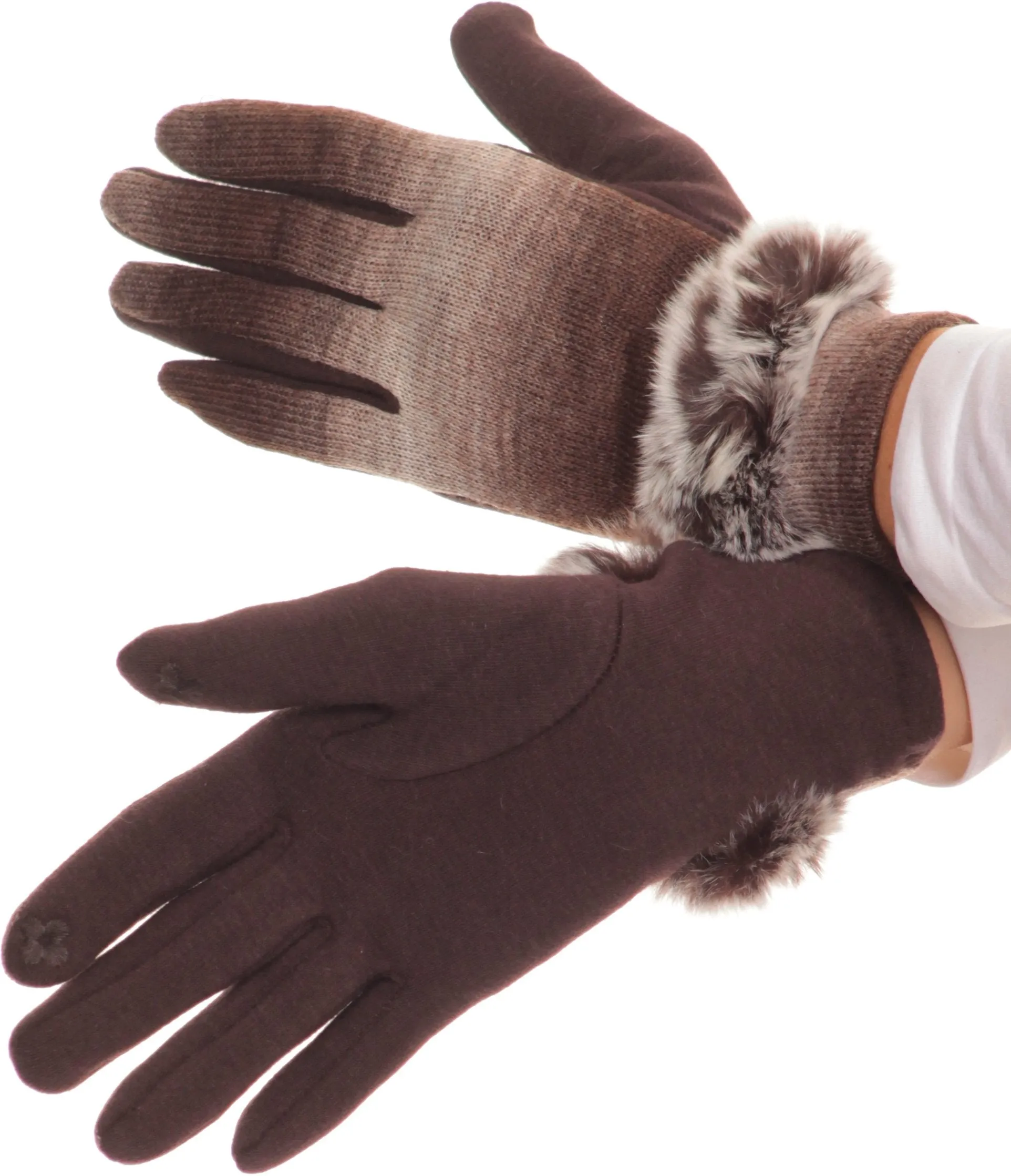 Sakkas Sophie Ombre Knitted Faux Fur Wrist Band Touch Screen Capable Gloves