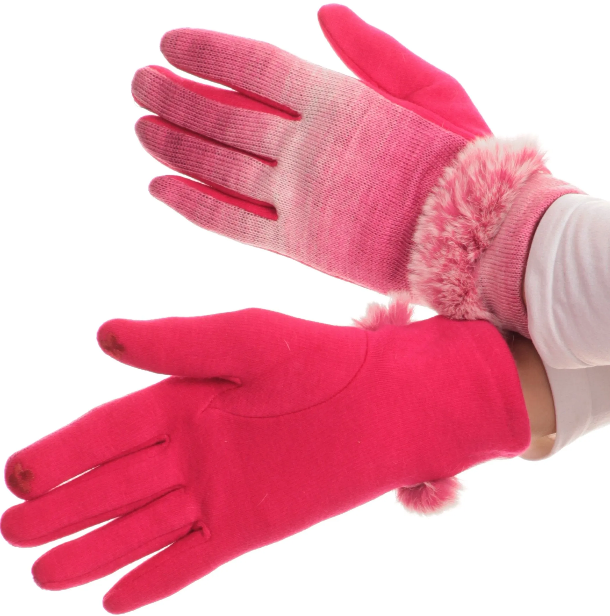 Sakkas Sophie Ombre Knitted Faux Fur Wrist Band Touch Screen Capable Gloves