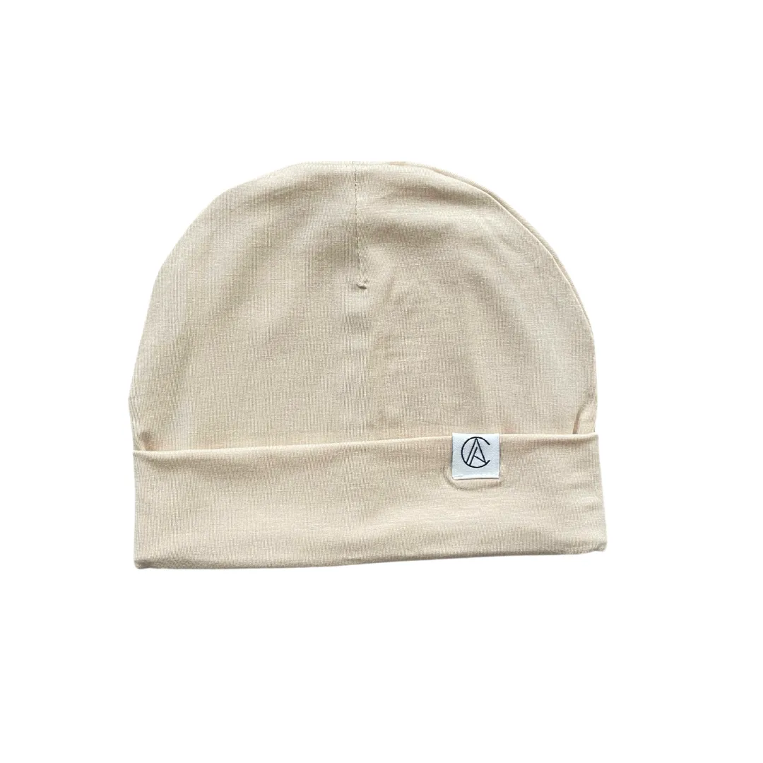 Satin Lined Jersey Beanie-Beige