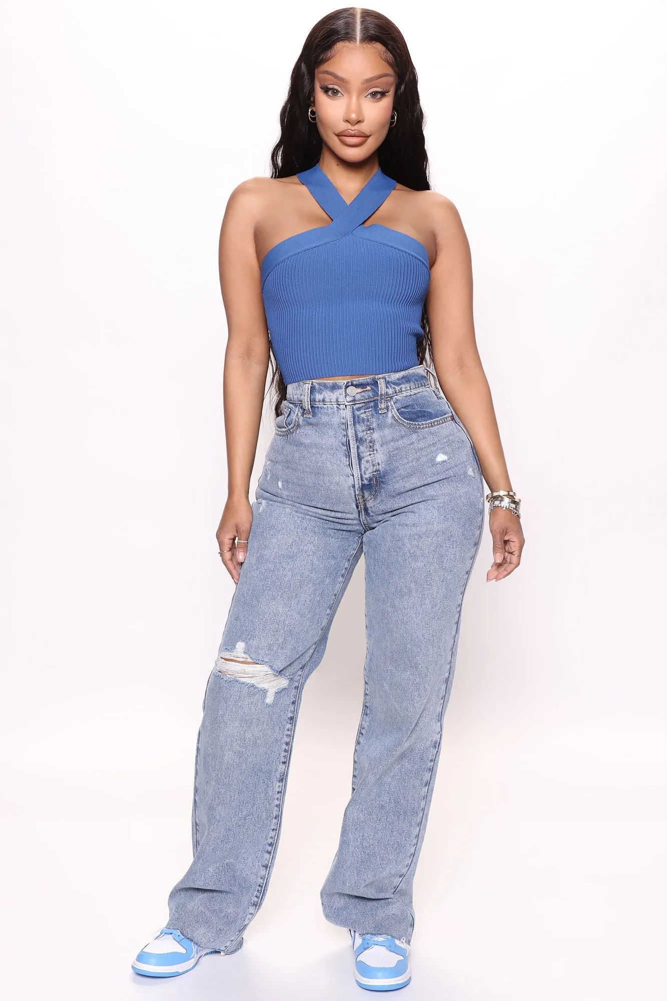 Sculpted To Perfection Halter Sweater Tank - Blue