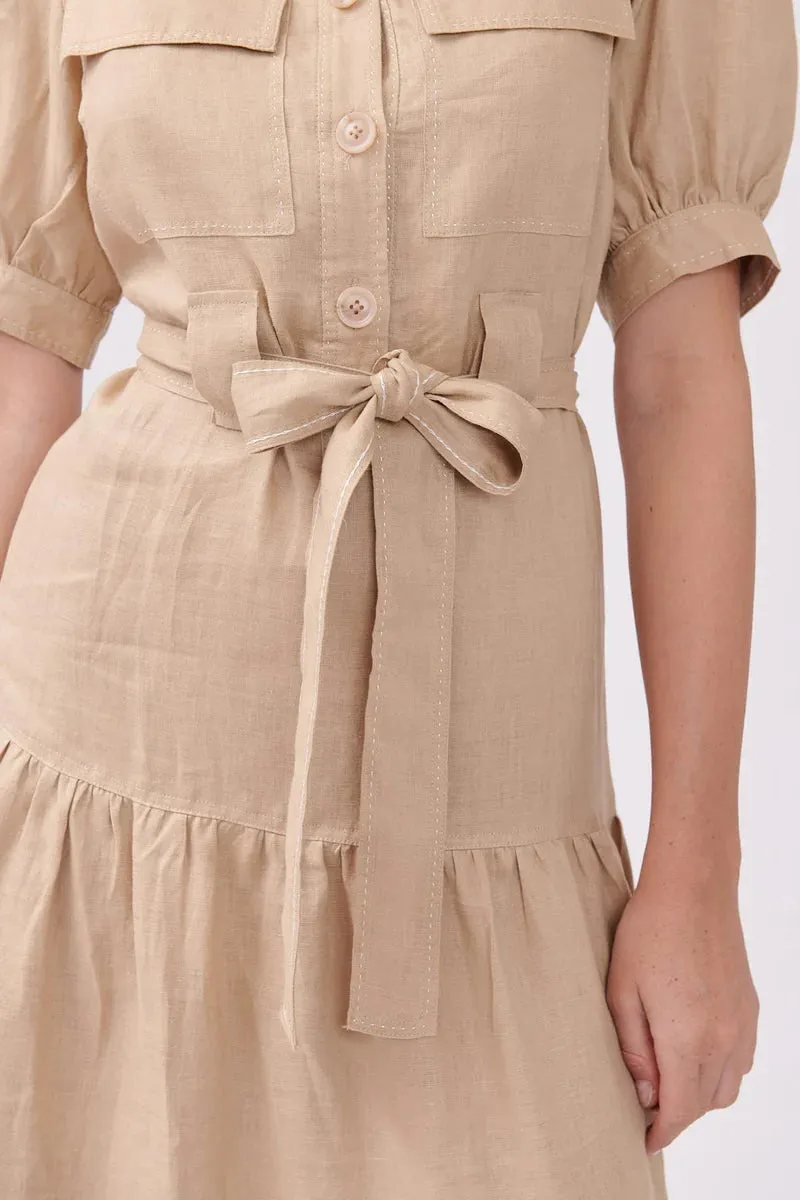 Serval Linen Dress-khaki