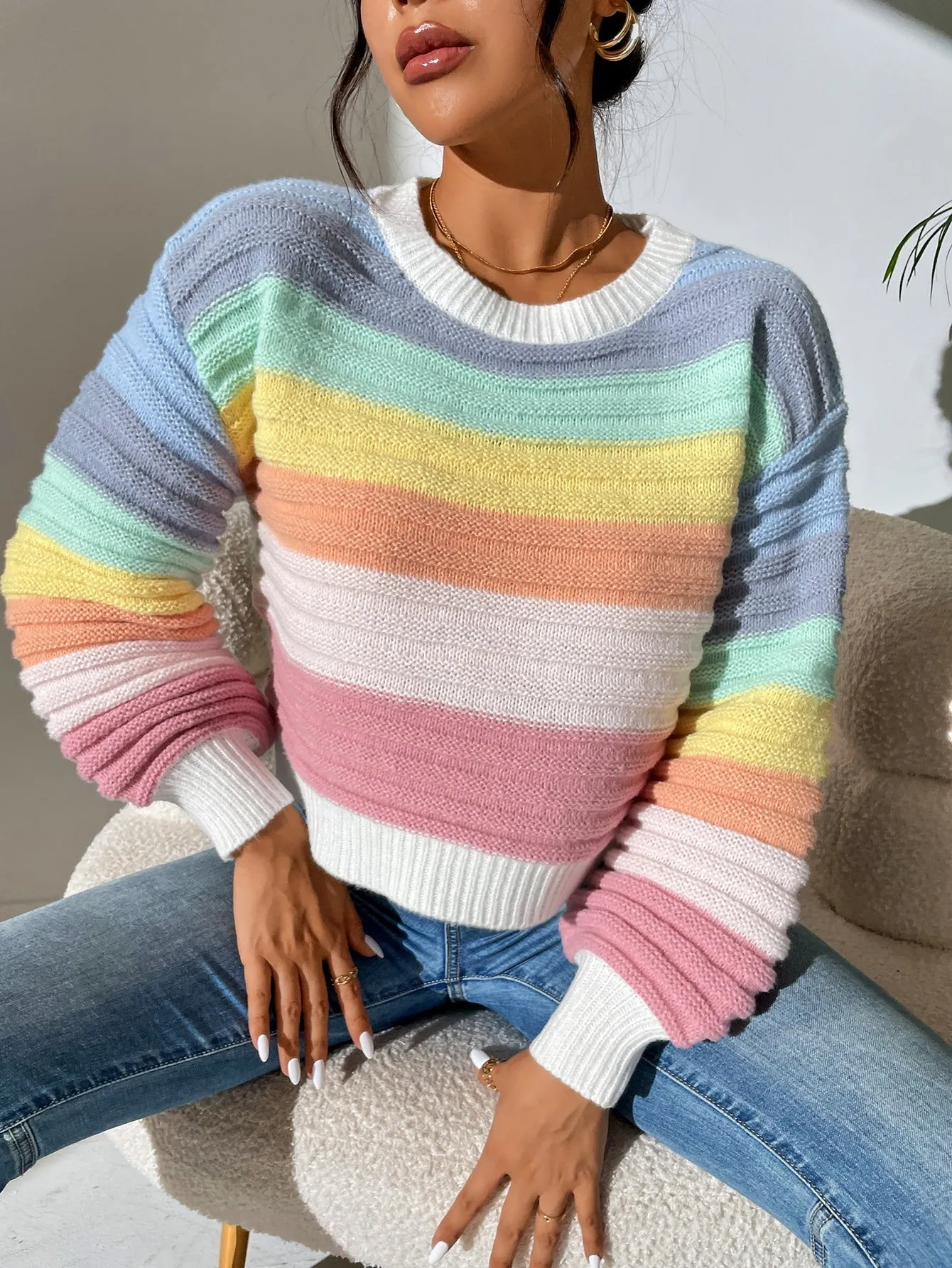 SHEIN Colorblock Drop Shoulder Sweater