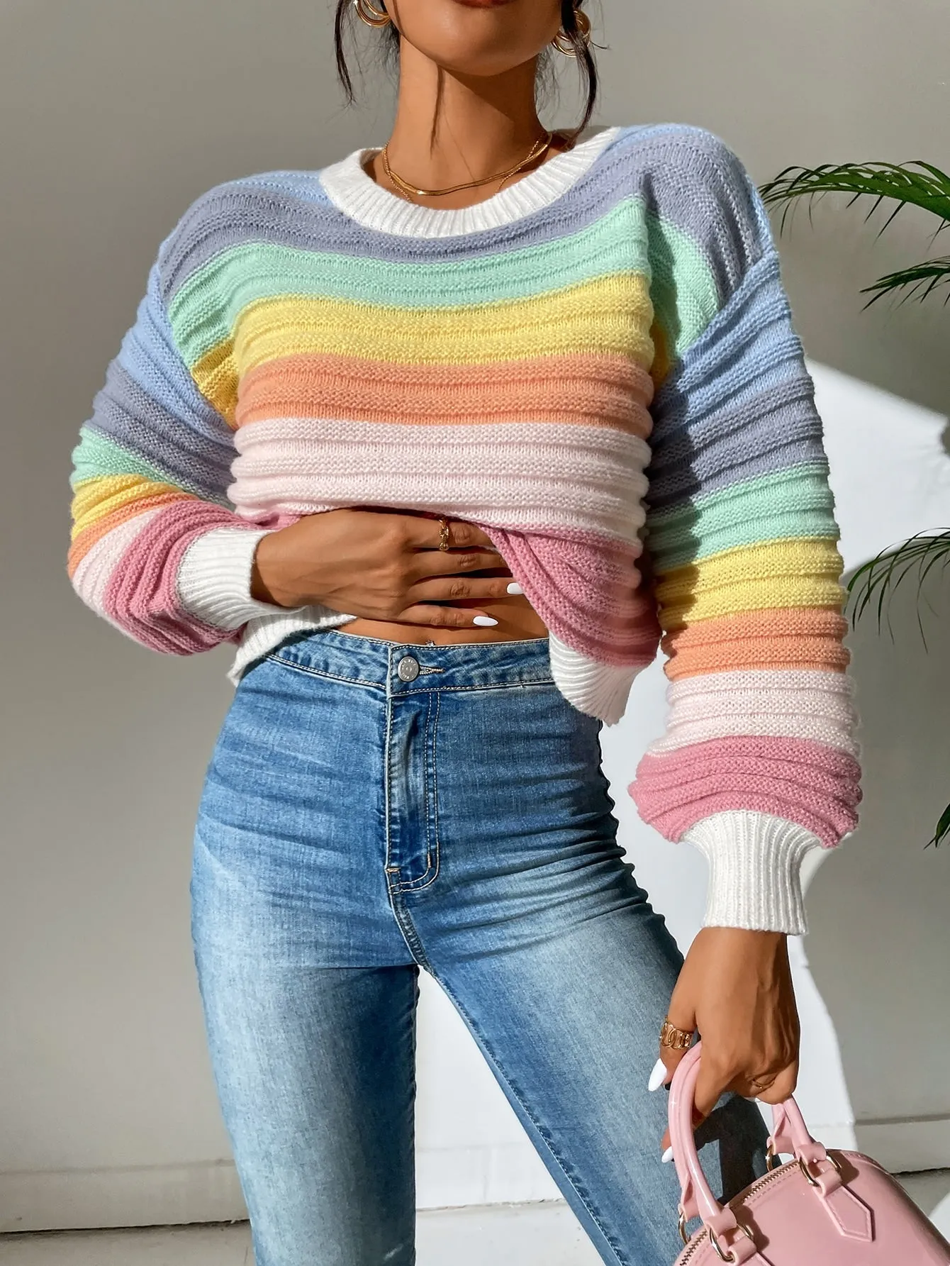 SHEIN Colorblock Drop Shoulder Sweater