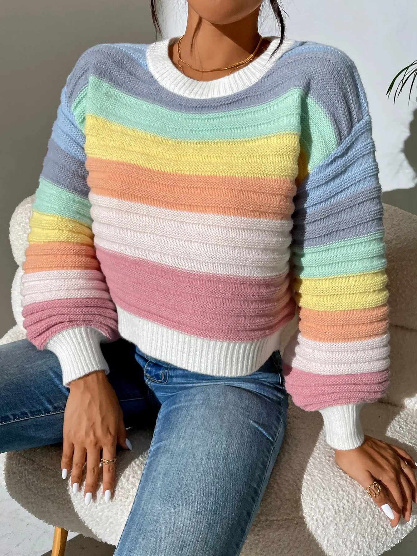 SHEIN Colorblock Drop Shoulder Sweater